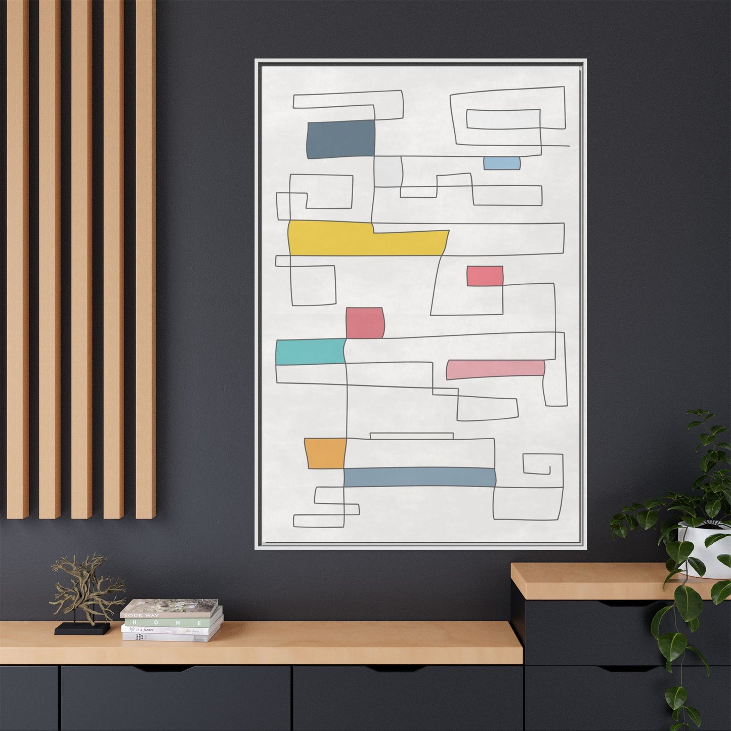 Abstract Line Art Framed Canvas - Modern Multi-Color Wall Decor