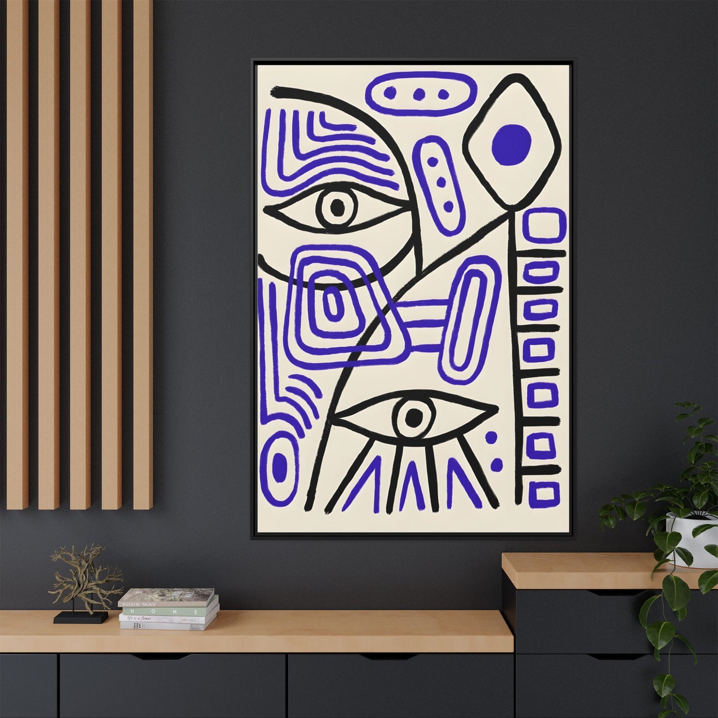Abstract Line Art Canvas Print - Modern Black and Purple Framed Artwork