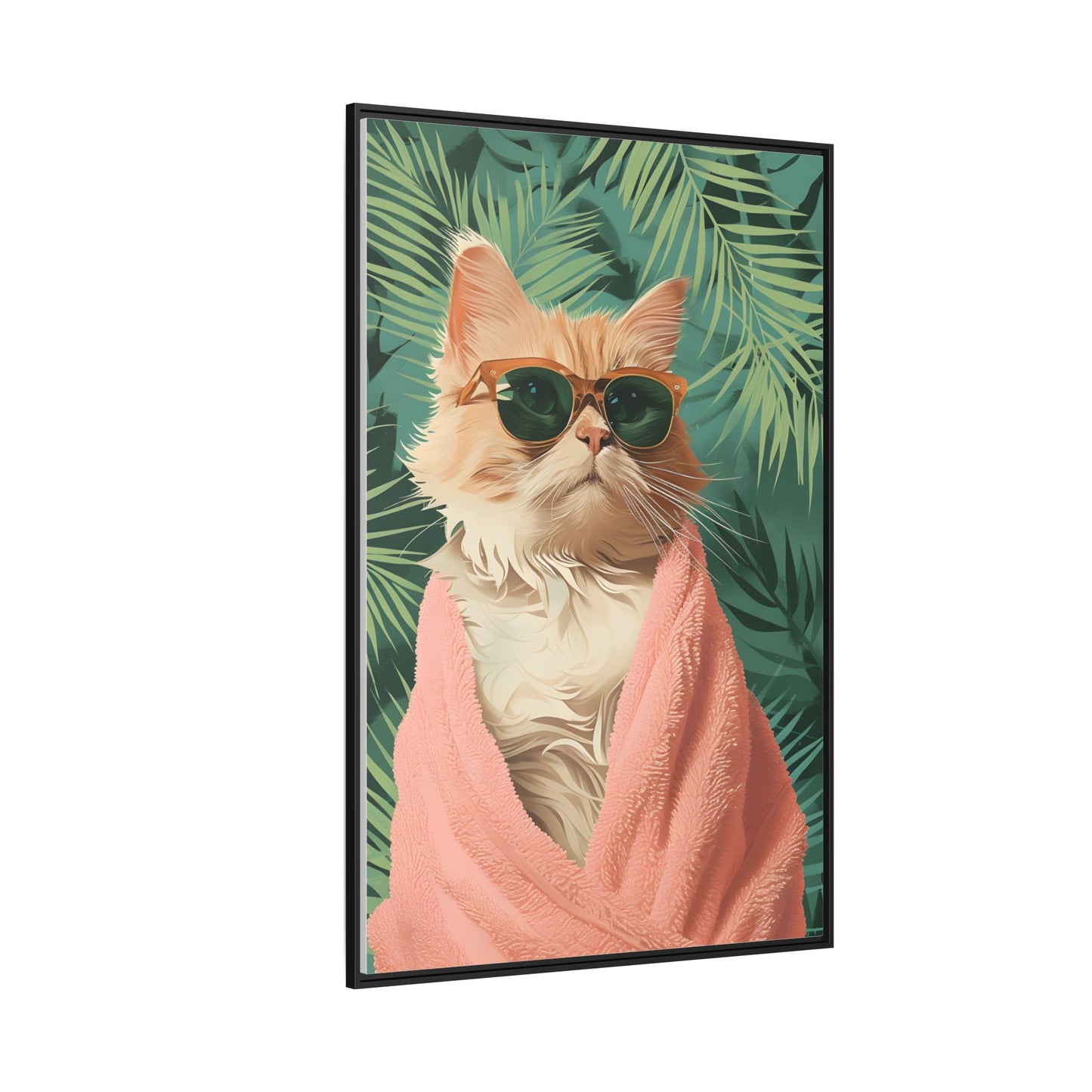 Framed Cat Art Print, Cool Cat Wall Decor, Tropical Vibe Home Decor, Fun Pet Lover Gift, Cute Animal Wall Art
