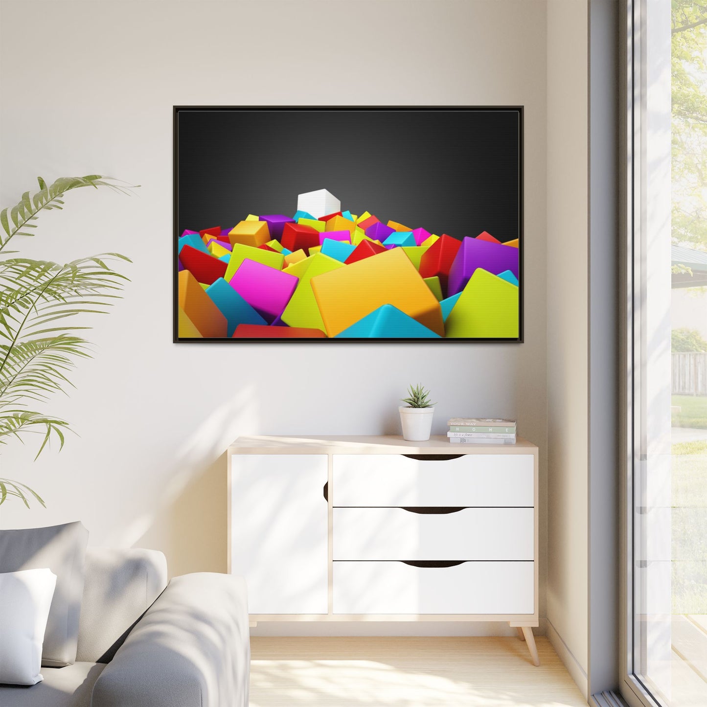 Vibrant Multi-Color Framed Canvas Art - Modern Geometric Decor