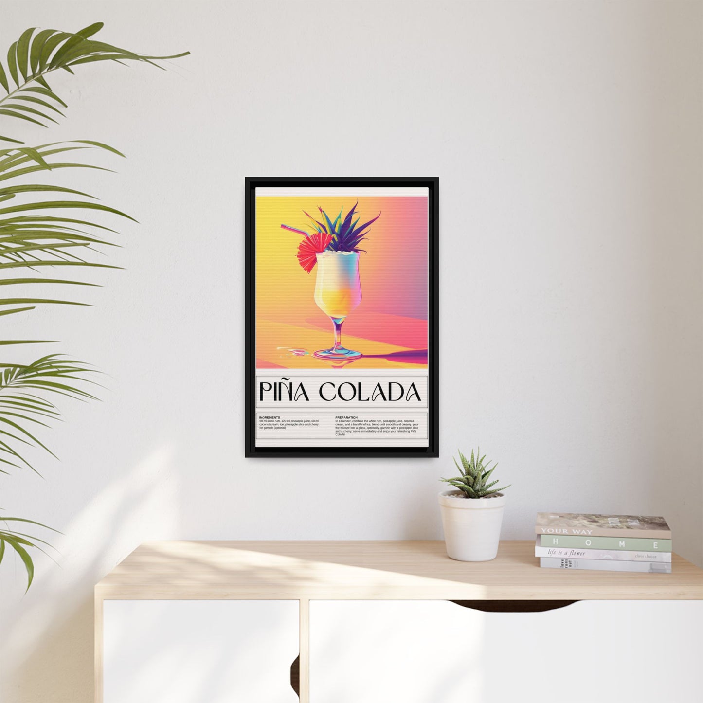 Piña Colada Art Print, Tropical Wall Decor, Summer Vibes Framed Canvas, Cocktail Lover Gift, Home Bar Decoration