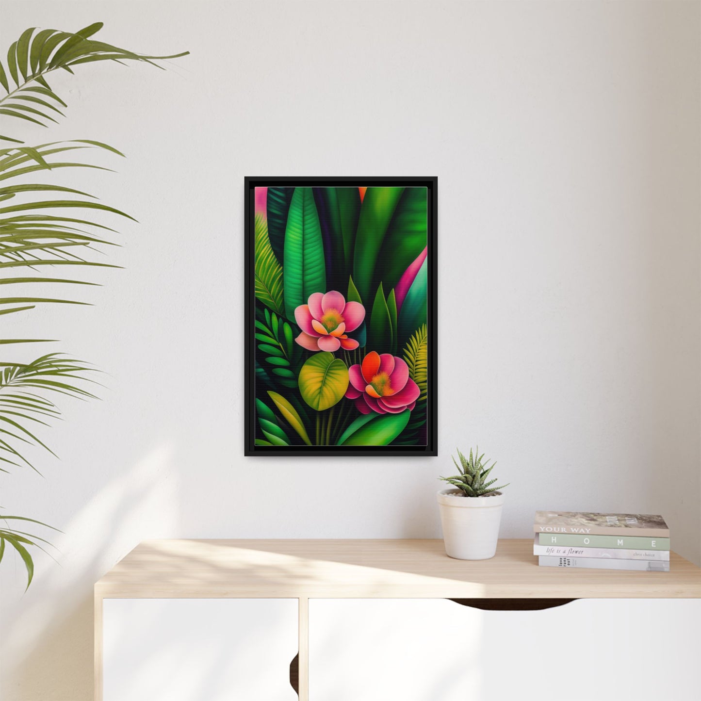 Vibrant Floral Wall Art, Framed Canvas Print, Tropical Decor, Bright Home Aesthetic, Gift for Nature Lovers, Botanical Artwork