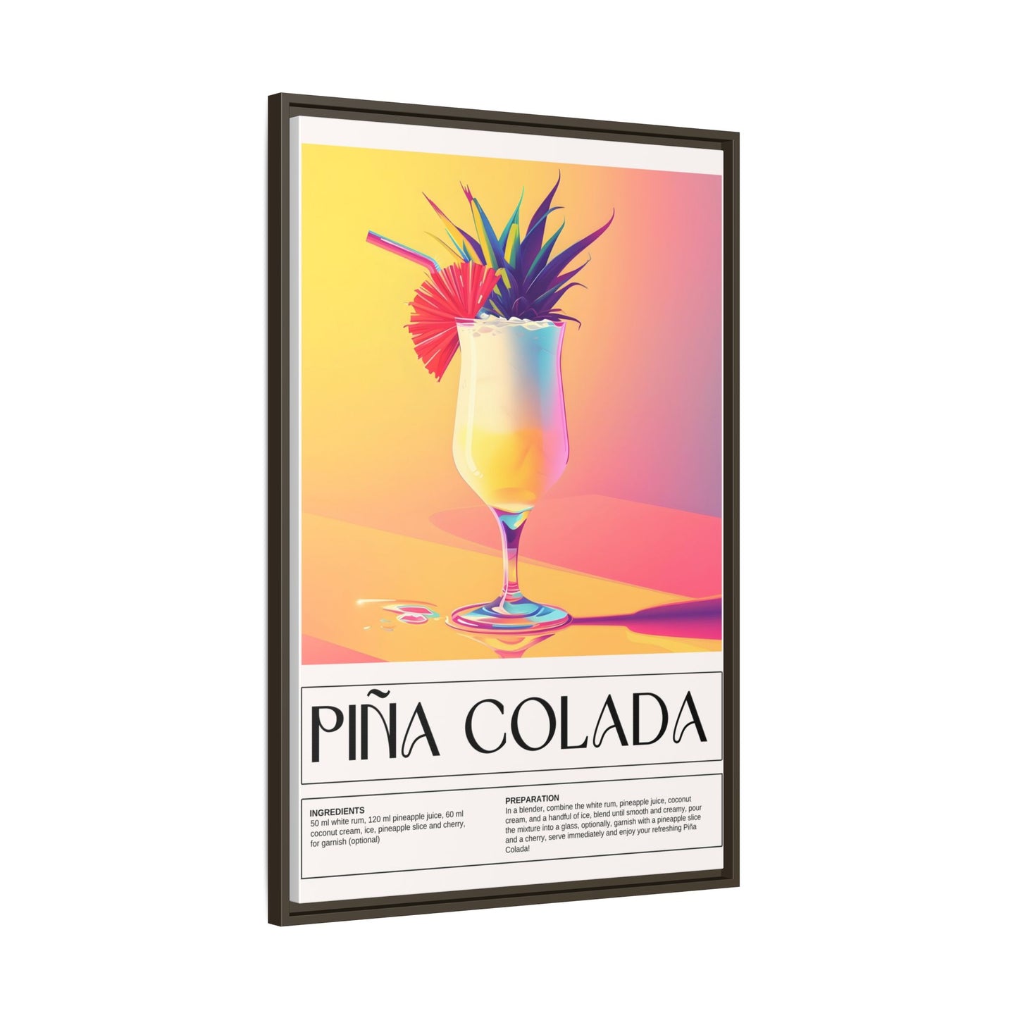 Piña Colada Art Print, Tropical Wall Decor, Summer Vibes Framed Canvas, Cocktail Lover Gift, Home Bar Decoration