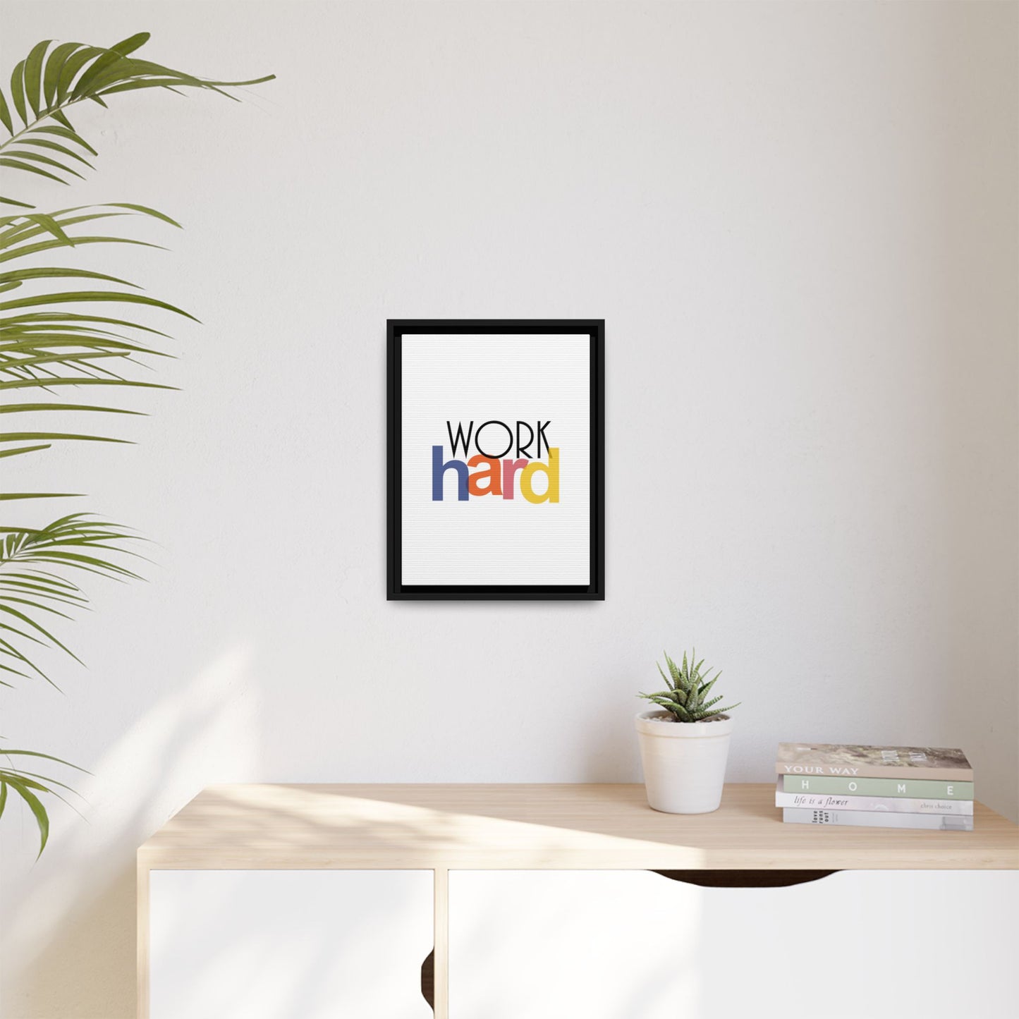 Framed Wall Art: Motivational 'WORK hard' Canvas Print | Office Decor, Gift for Student, Inspirational Wall Decor, Home Office Wall Art