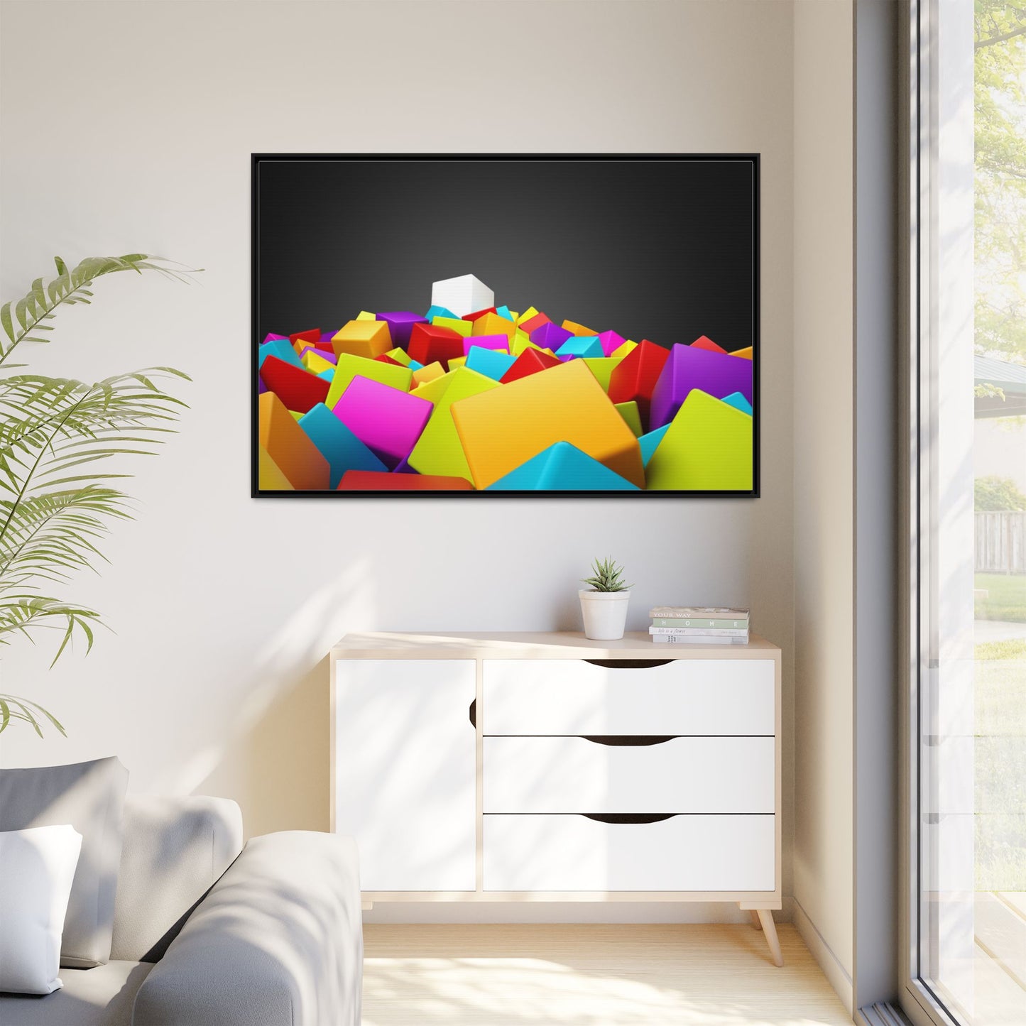 Vibrant Multi-Color Framed Canvas Art - Modern Geometric Decor