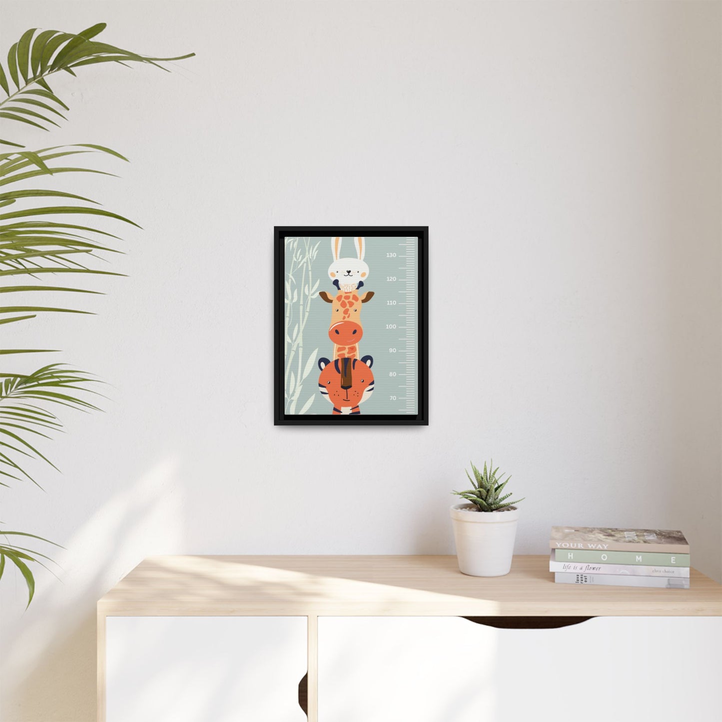 Cute Animal Growth Chart Wall Art, Framed Canvas, Kids Room Decor, Jungle Theme, Baby Shower Gift, Nursery Decoration