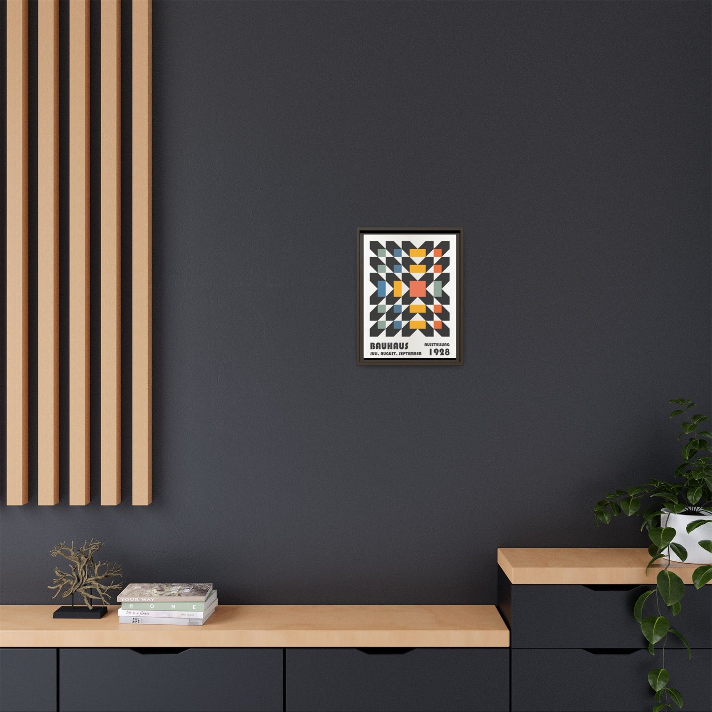 Bauhaus-Inspired Framed Canvas Art - Retro Multi-Color Wall Decor
