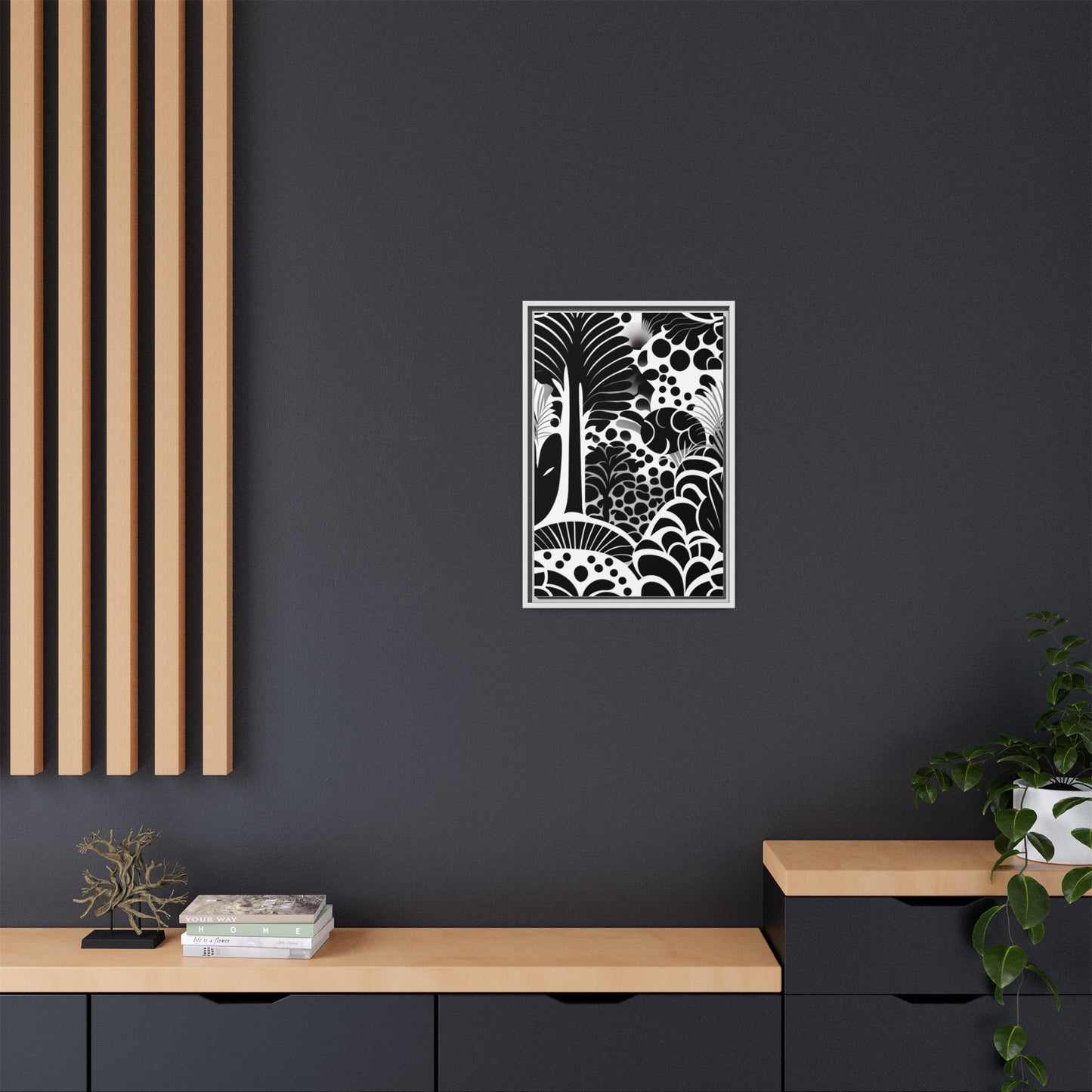Black and White Framed Art Print, Modern Wall Décor, Minimalist Home Decoration, Botanical Canvas Artwork, Gift for Art Lovers