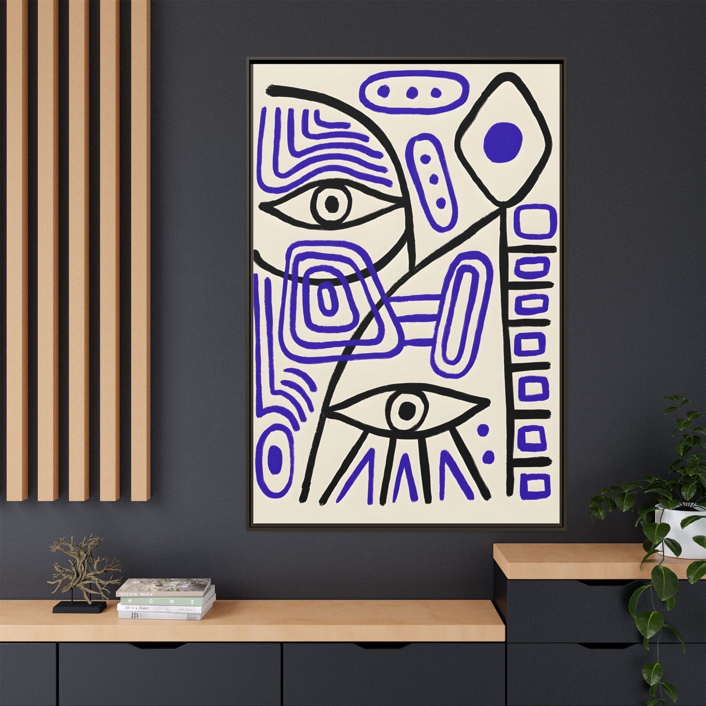 Abstract Line Art Canvas Print - Modern Black and Purple Framed Artwork