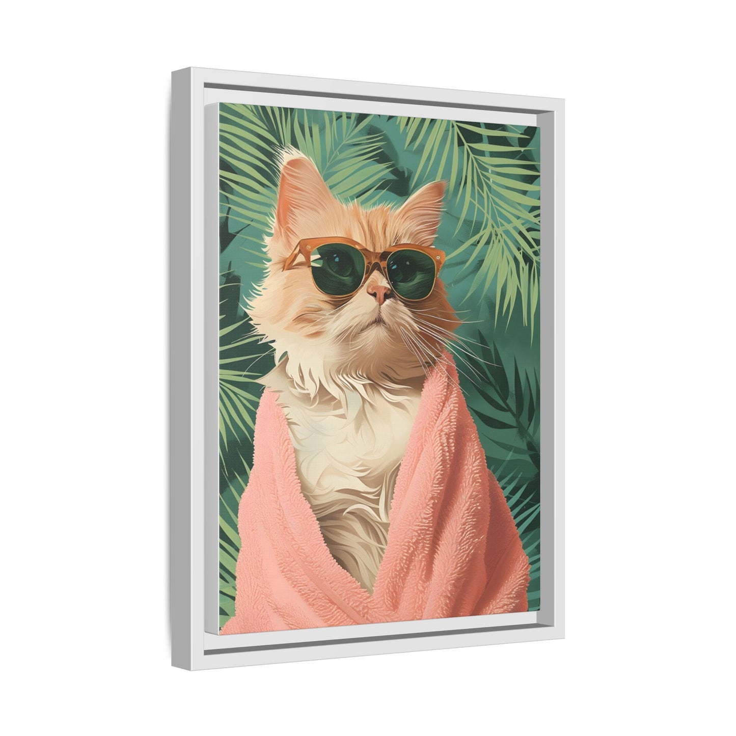 Framed Cat Art Print, Cool Cat Wall Decor, Tropical Vibe Home Decor, Fun Pet Lover Gift, Cute Animal Wall Art