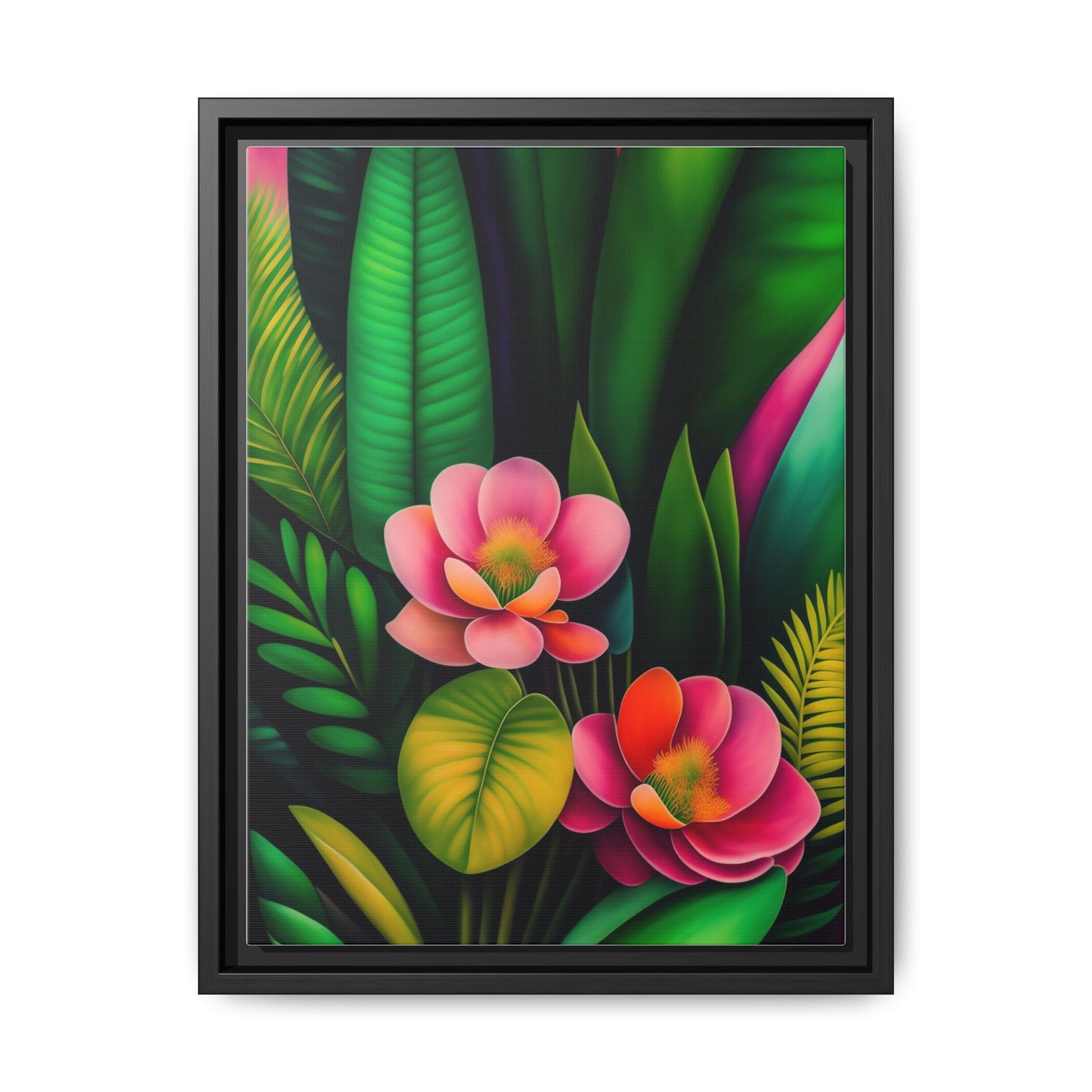 Vibrant Floral Wall Art, Framed Canvas Print, Tropical Decor, Bright Home Aesthetic, Gift for Nature Lovers, Botanical Artwork