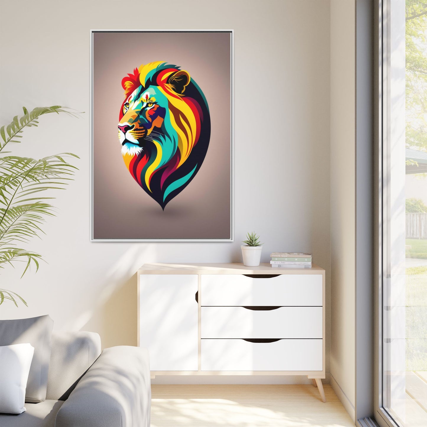 Vibrant Lion Canvas Wall Art, Framed Art Print, Colorful Animal Decor, Living Room Art, Unique Gift Idea