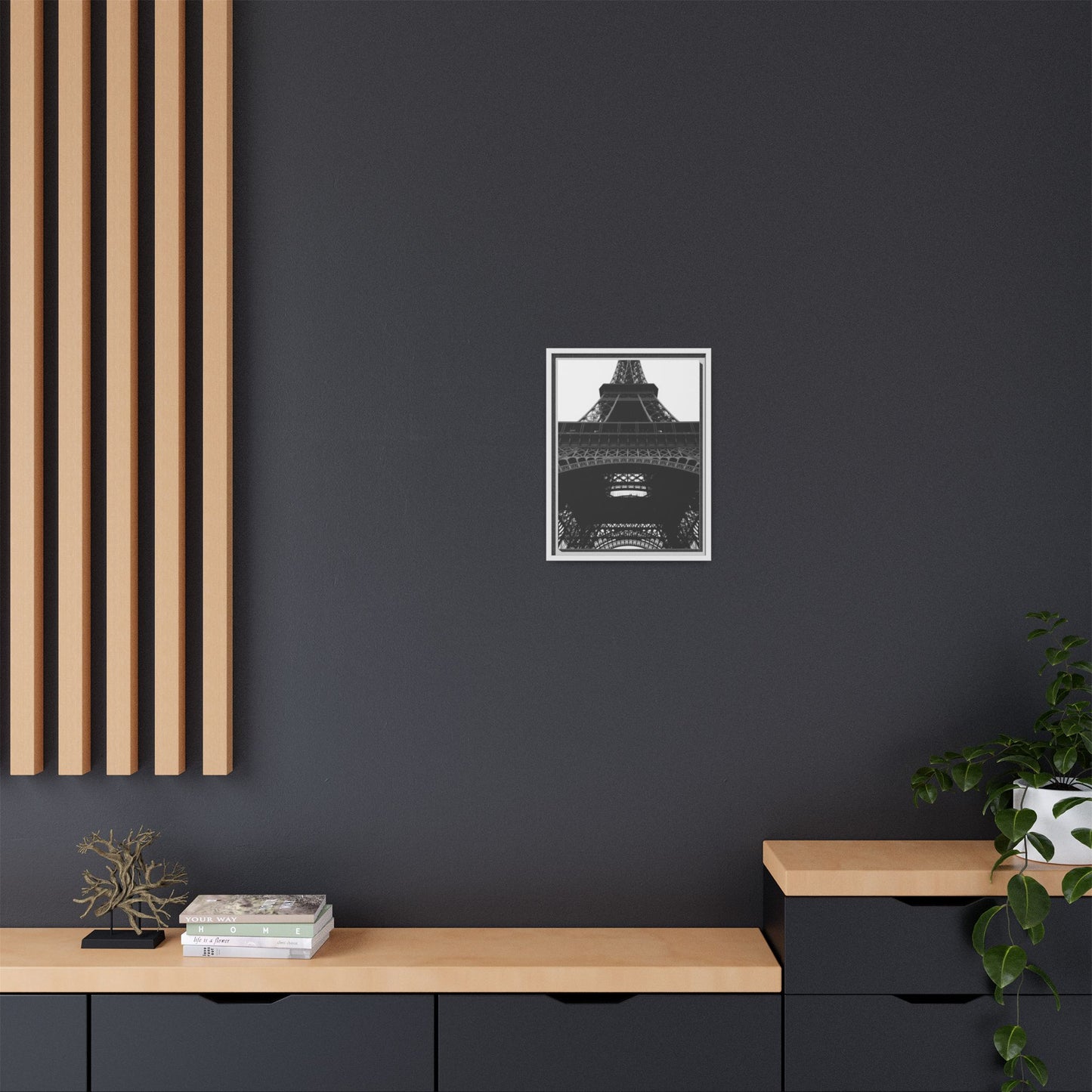 Eiffel Tower Matte Canvas Wall Art - Framed Black and White Decor