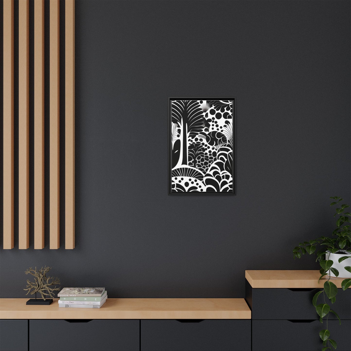 Black and White Framed Art Print, Modern Wall Décor, Minimalist Home Decoration, Botanical Canvas Artwork, Gift for Art Lovers