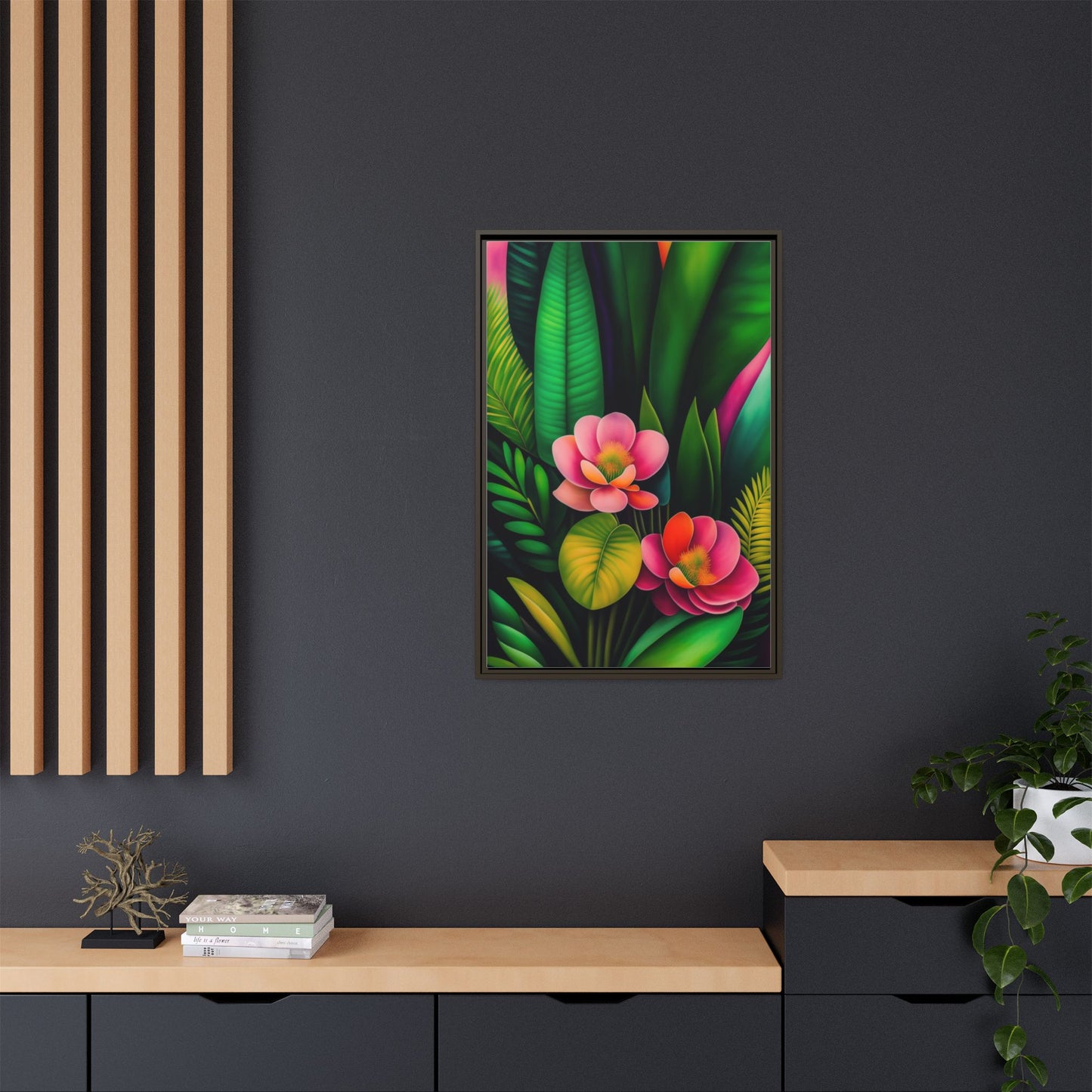 Vibrant Floral Wall Art, Framed Canvas Print, Tropical Decor, Bright Home Aesthetic, Gift for Nature Lovers, Botanical Artwork