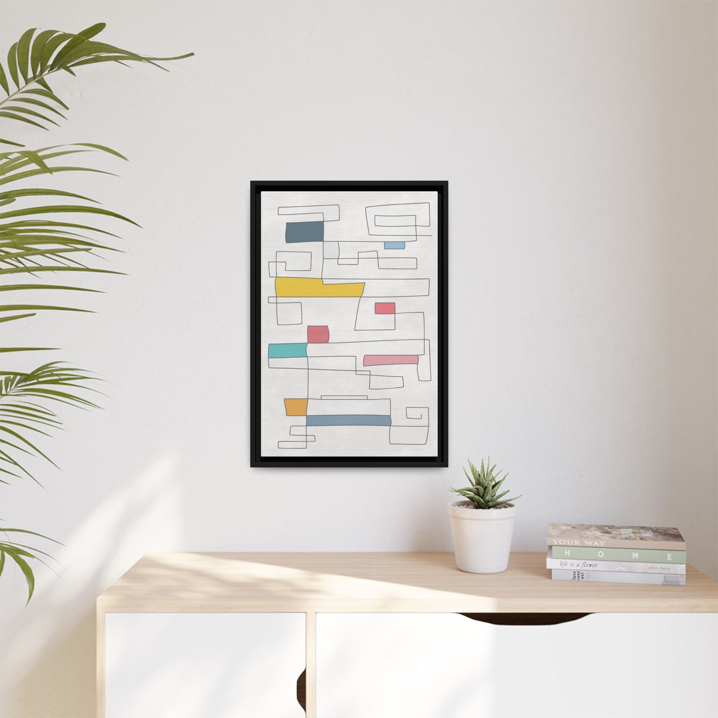 Abstract Line Art Framed Canvas - Modern Multi-Color Wall Decor