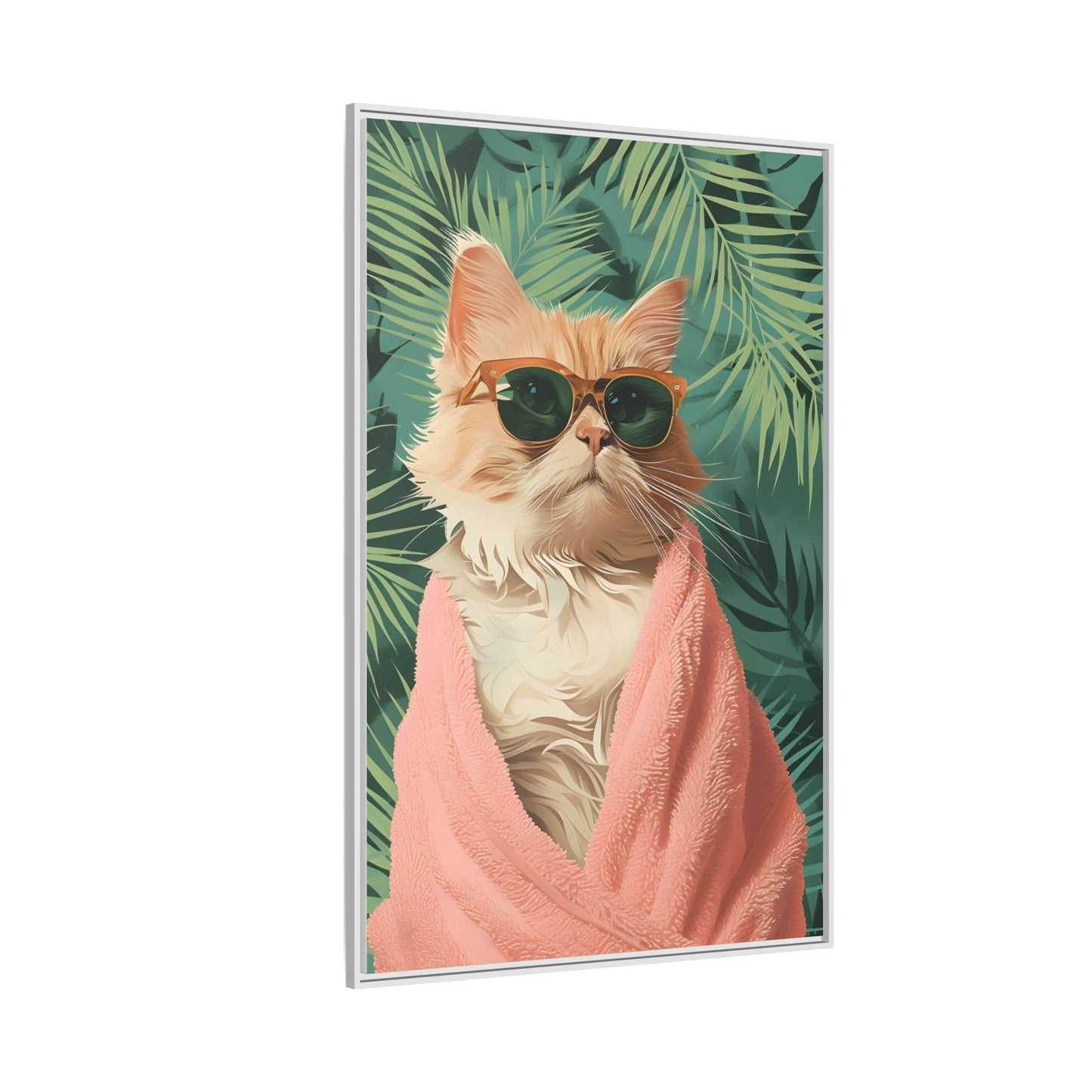 Framed Cat Art Print, Cool Cat Wall Decor, Tropical Vibe Home Decor, Fun Pet Lover Gift, Cute Animal Wall Art