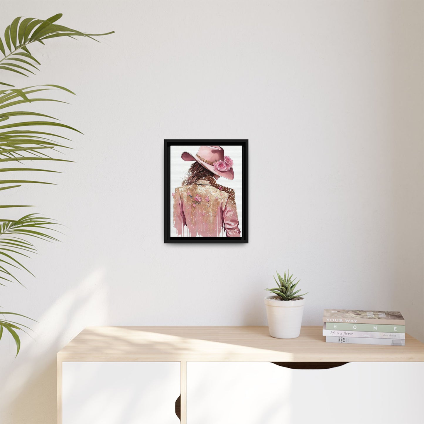 Western Chic Framed Canvas Art - Colorful Floral Cowboy Design