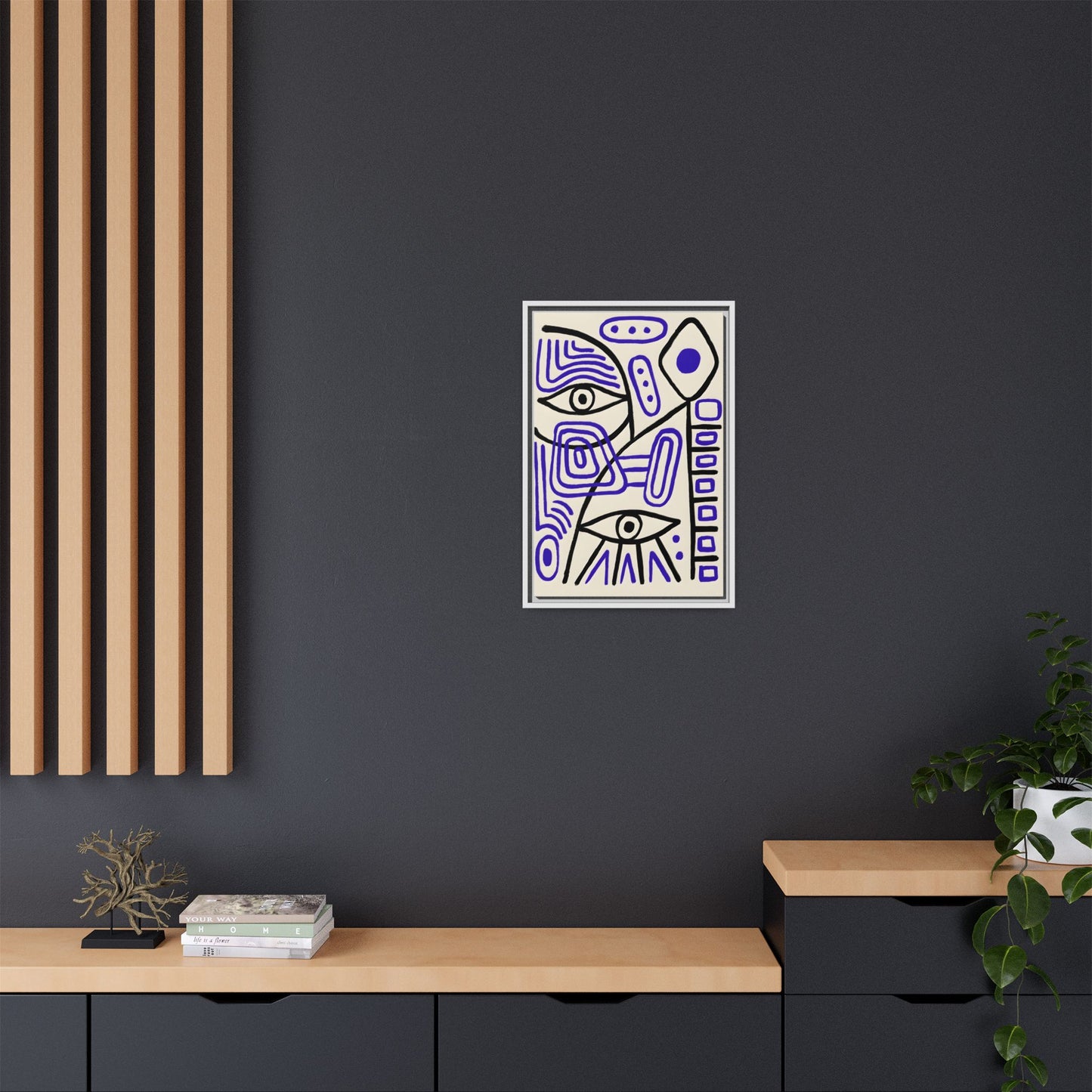 Abstract Line Art Canvas Print - Modern Black and Purple Framed Artwork