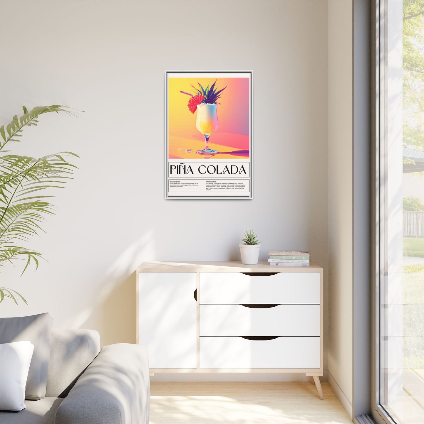 Piña Colada Art Print, Tropical Wall Decor, Summer Vibes Framed Canvas, Cocktail Lover Gift, Home Bar Decoration