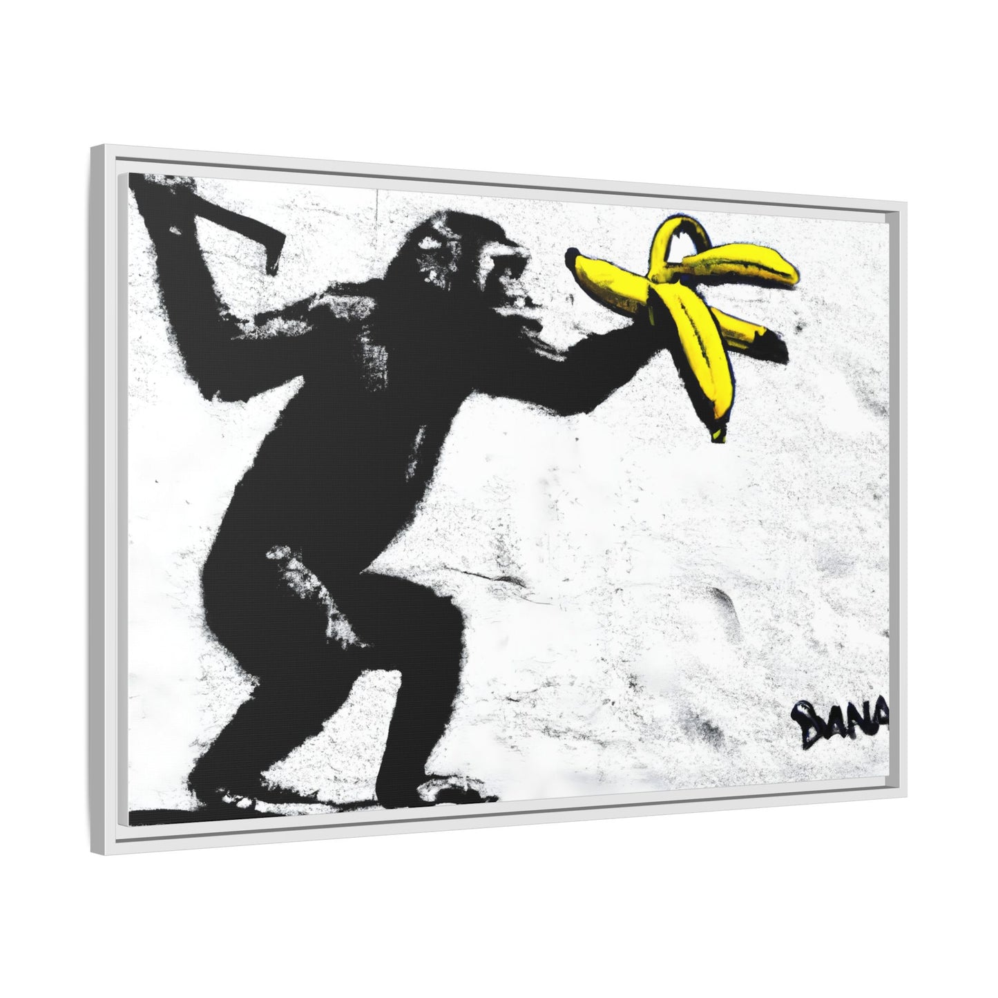 Framed Canvas Art - Playful Monkey with Bananas | Whimsical Wall Decor for Home & Office