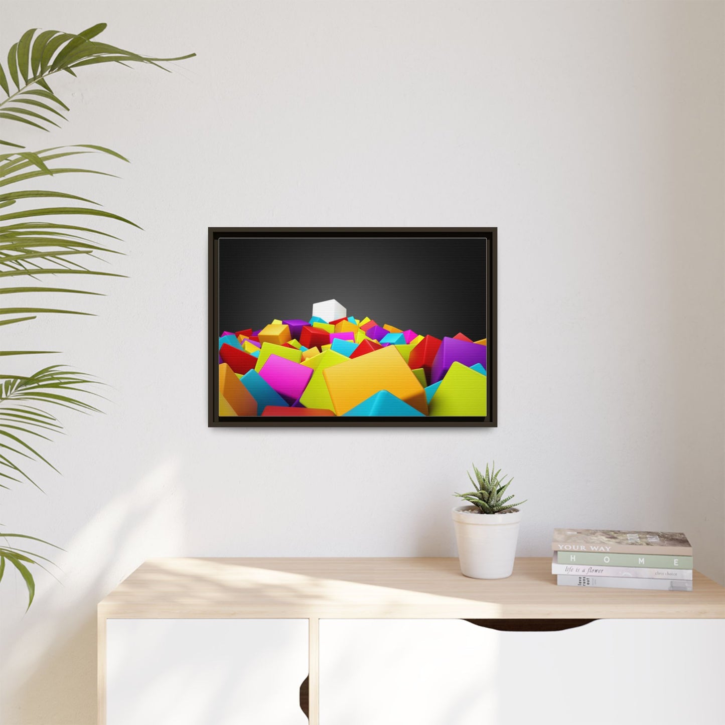 Vibrant Multi-Color Framed Canvas Art - Modern Geometric Decor