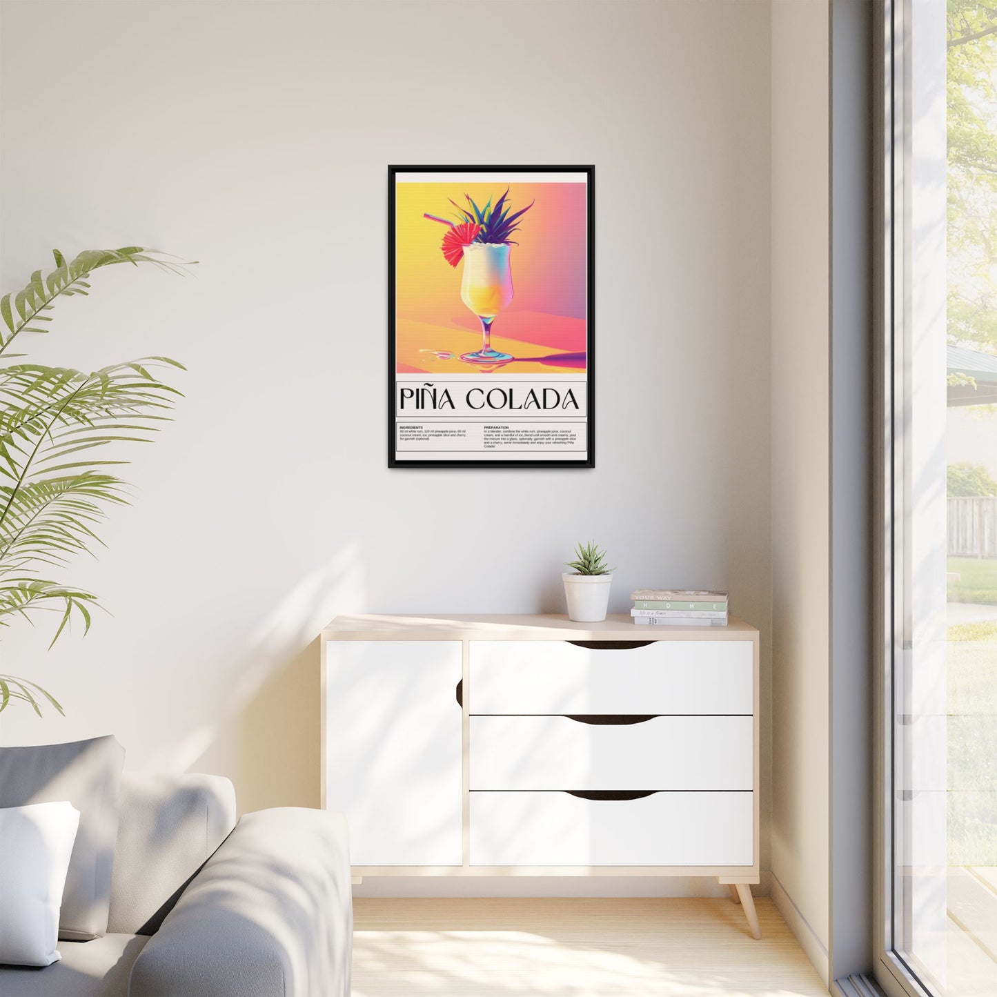 Piña Colada Art Print, Tropical Wall Decor, Summer Vibes Framed Canvas, Cocktail Lover Gift, Home Bar Decoration