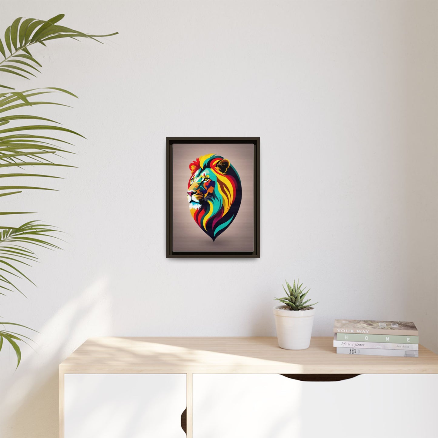 Vibrant Lion Canvas Wall Art, Framed Art Print, Colorful Animal Decor, Living Room Art, Unique Gift Idea