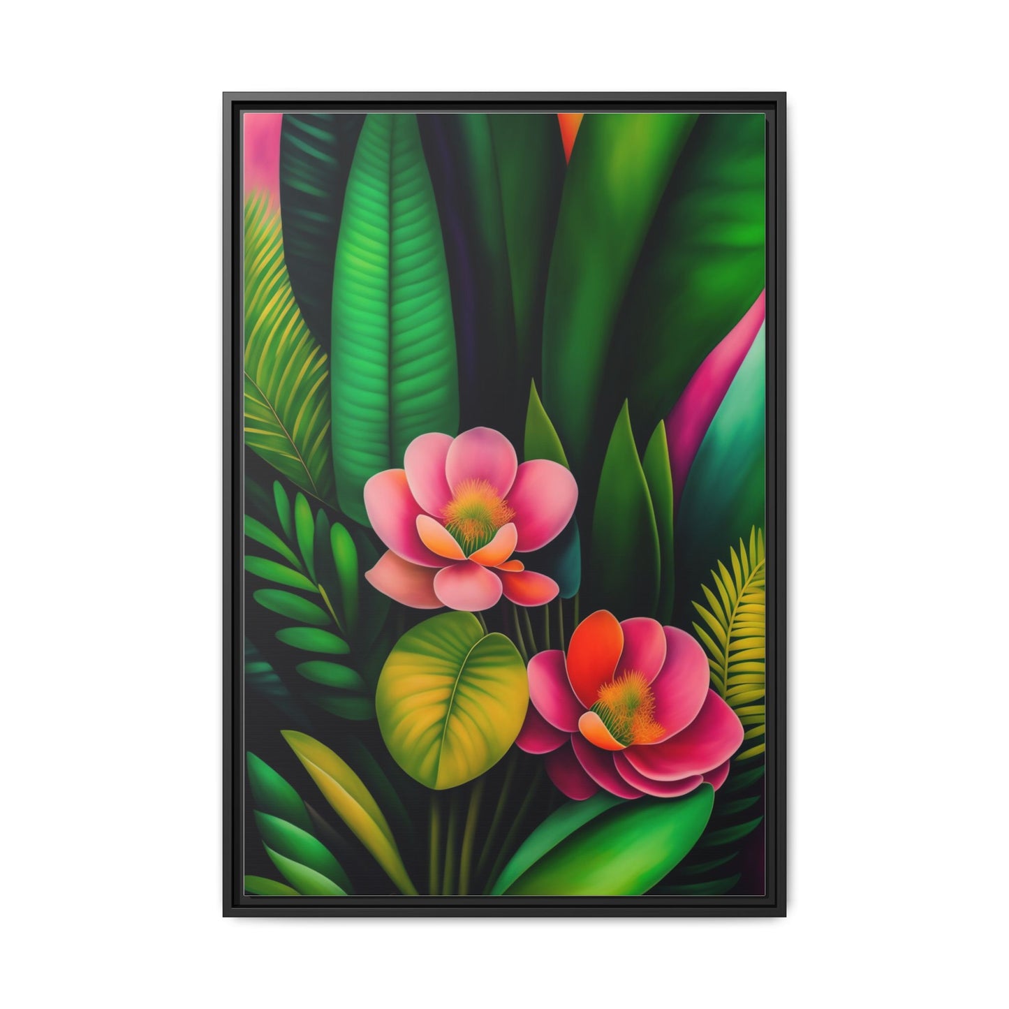 Vibrant Floral Wall Art, Framed Canvas Print, Tropical Decor, Bright Home Aesthetic, Gift for Nature Lovers, Botanical Artwork