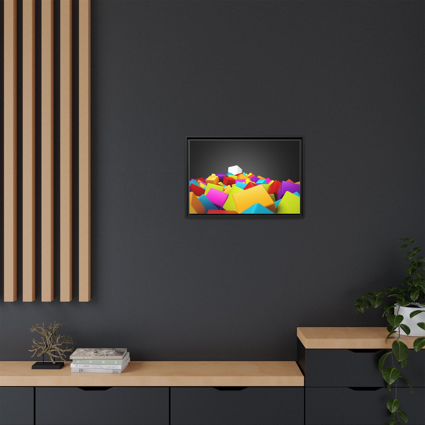 Vibrant Multi-Color Framed Canvas Art - Modern Geometric Decor