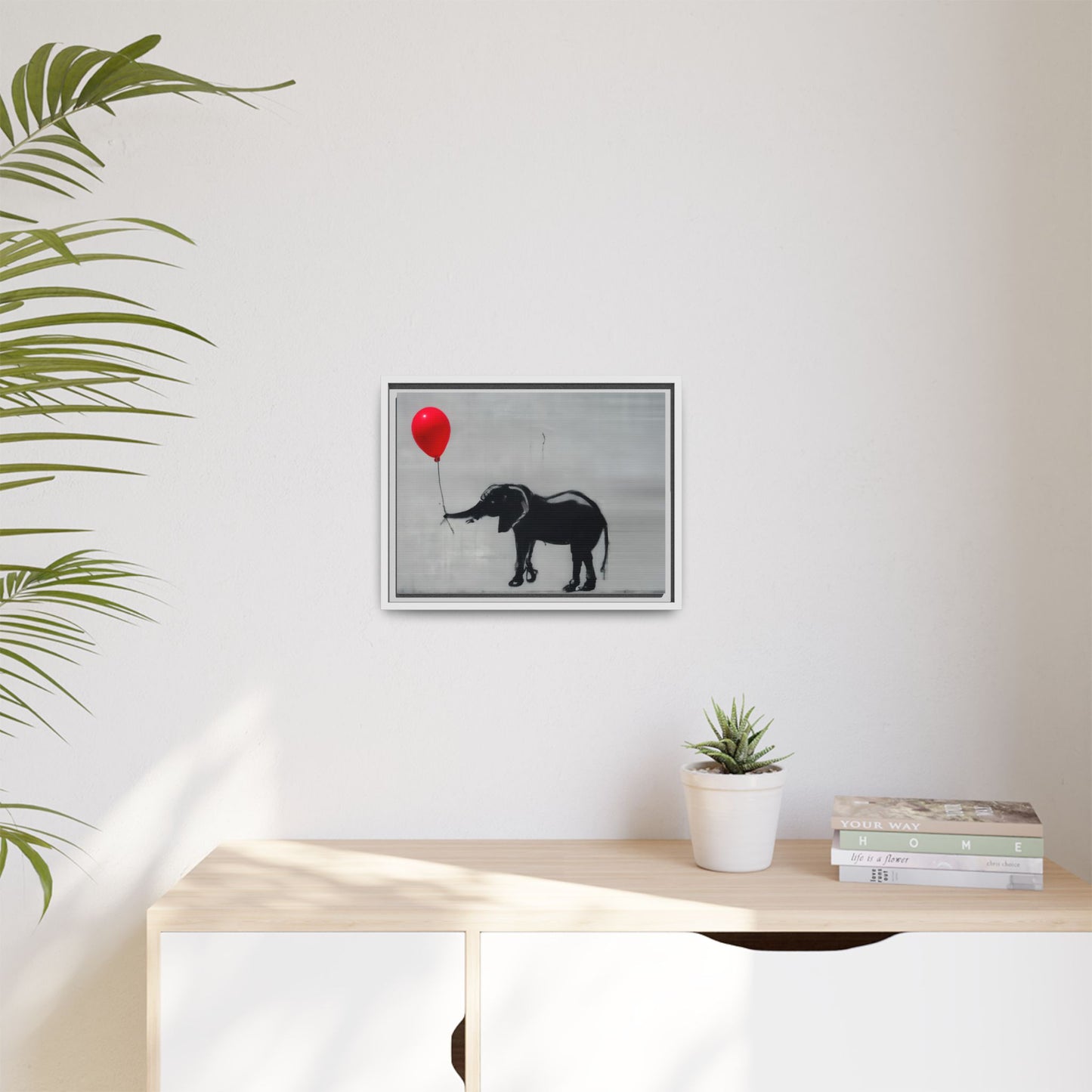 Framed Elephant Canvas Art - Playful Balloon Design