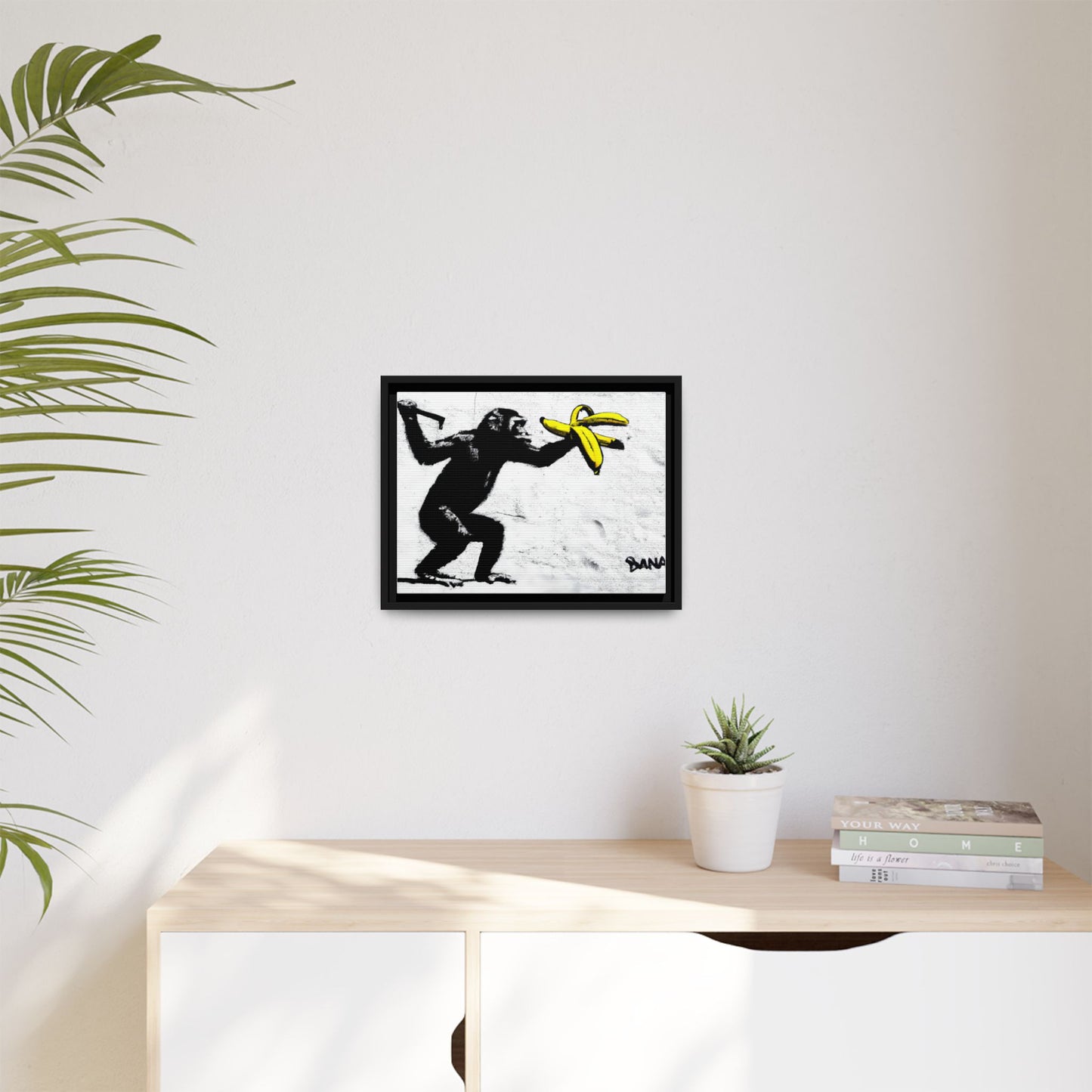 Framed Canvas Art - Playful Monkey with Bananas | Whimsical Wall Decor for Home & Office