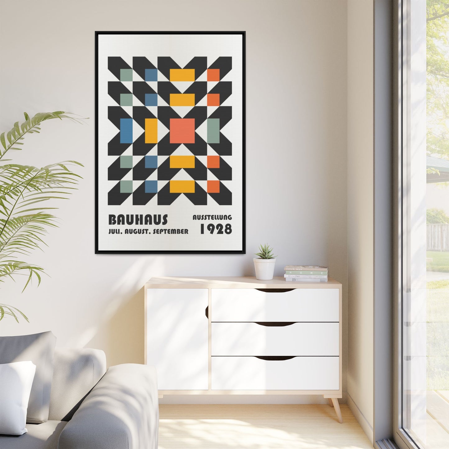 Bauhaus-Inspired Framed Canvas Art - Retro Multi-Color Wall Decor