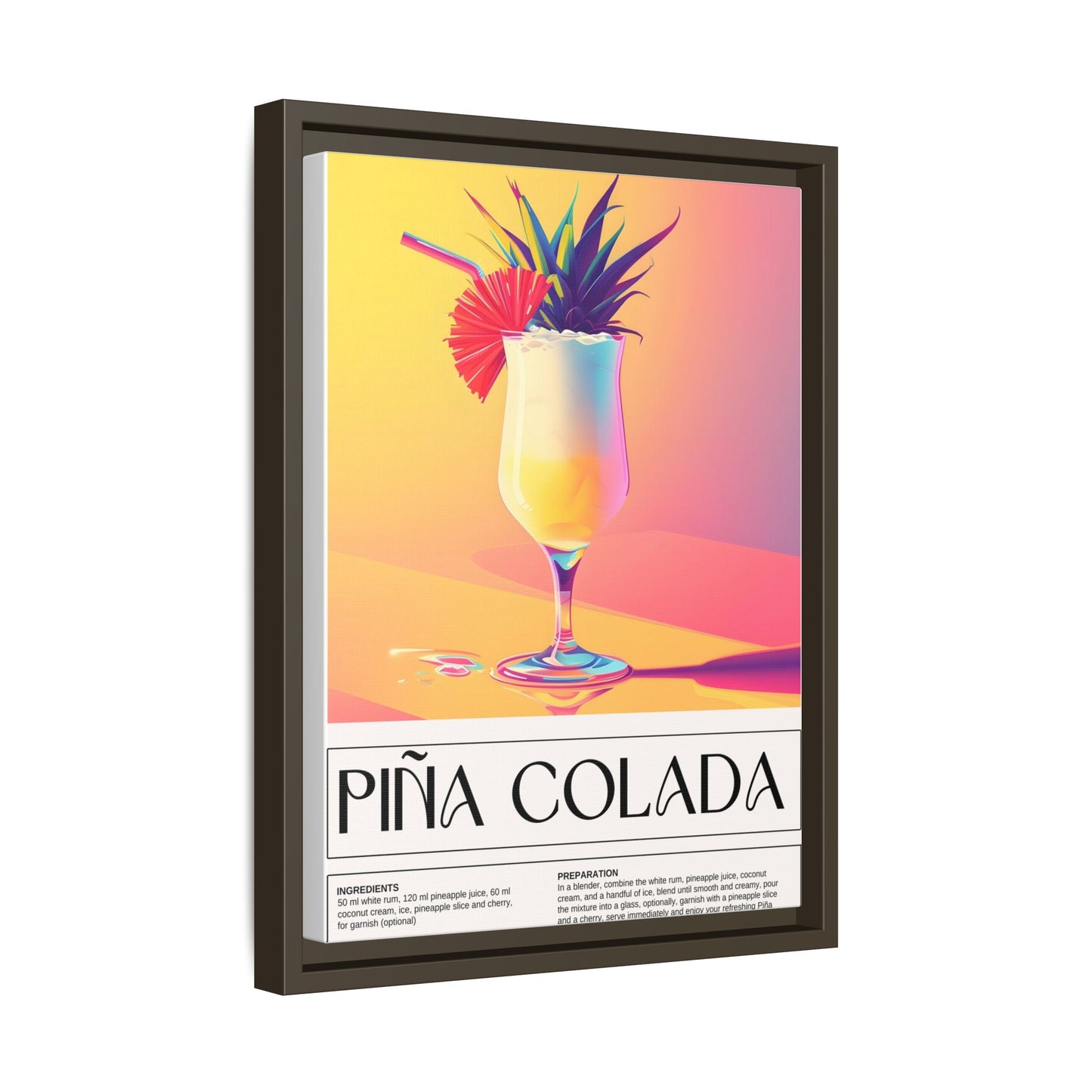 Piña Colada Art Print, Tropical Wall Decor, Summer Vibes Framed Canvas, Cocktail Lover Gift, Home Bar Decoration