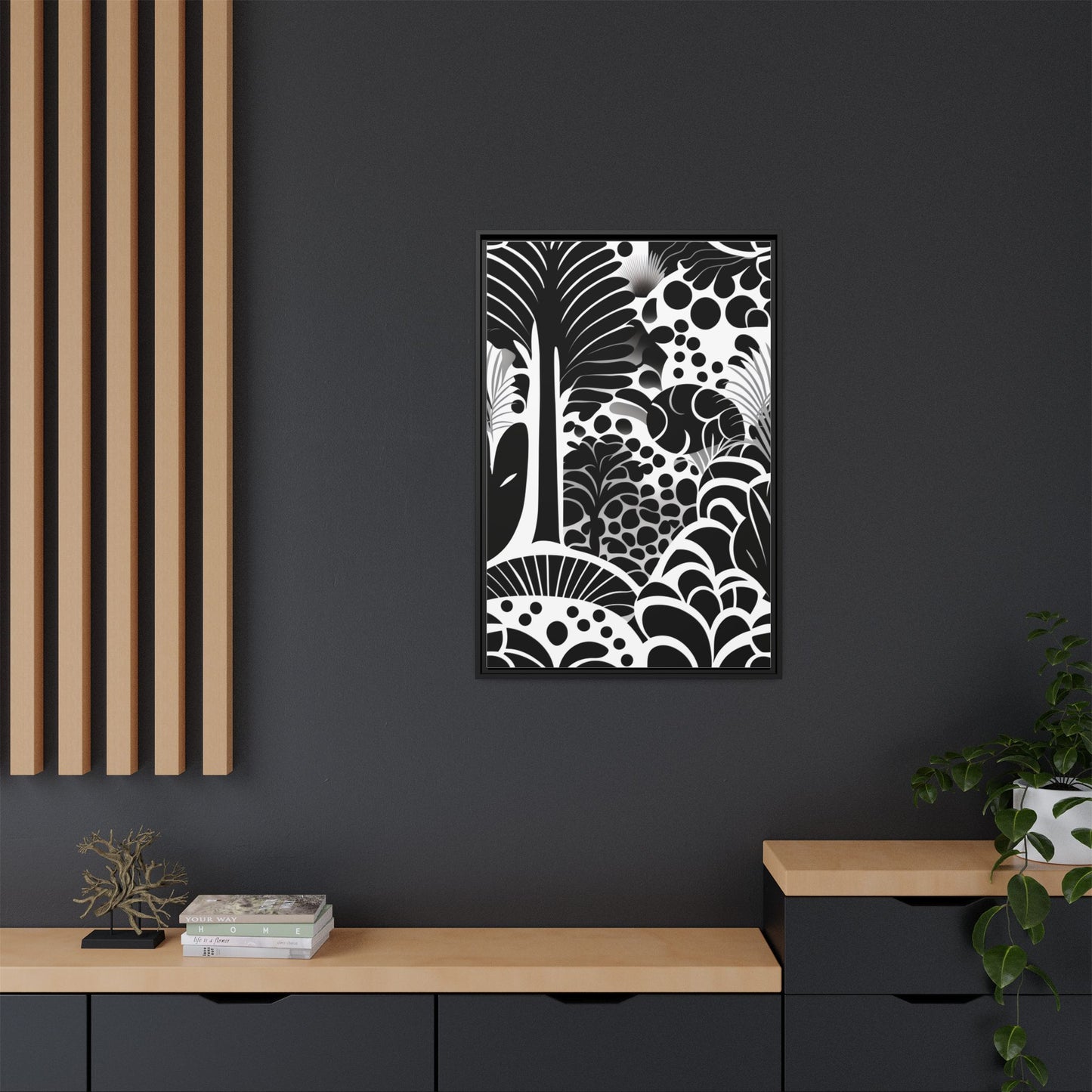 Black and White Framed Art Print, Modern Wall Décor, Minimalist Home Decoration, Botanical Canvas Artwork, Gift for Art Lovers