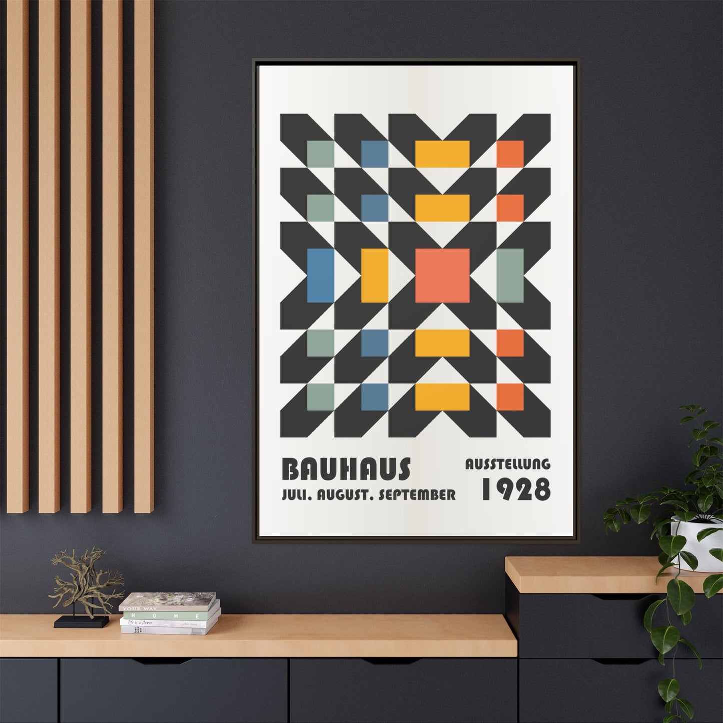 Bauhaus-Inspired Framed Canvas Art - Retro Multi-Color Wall Decor