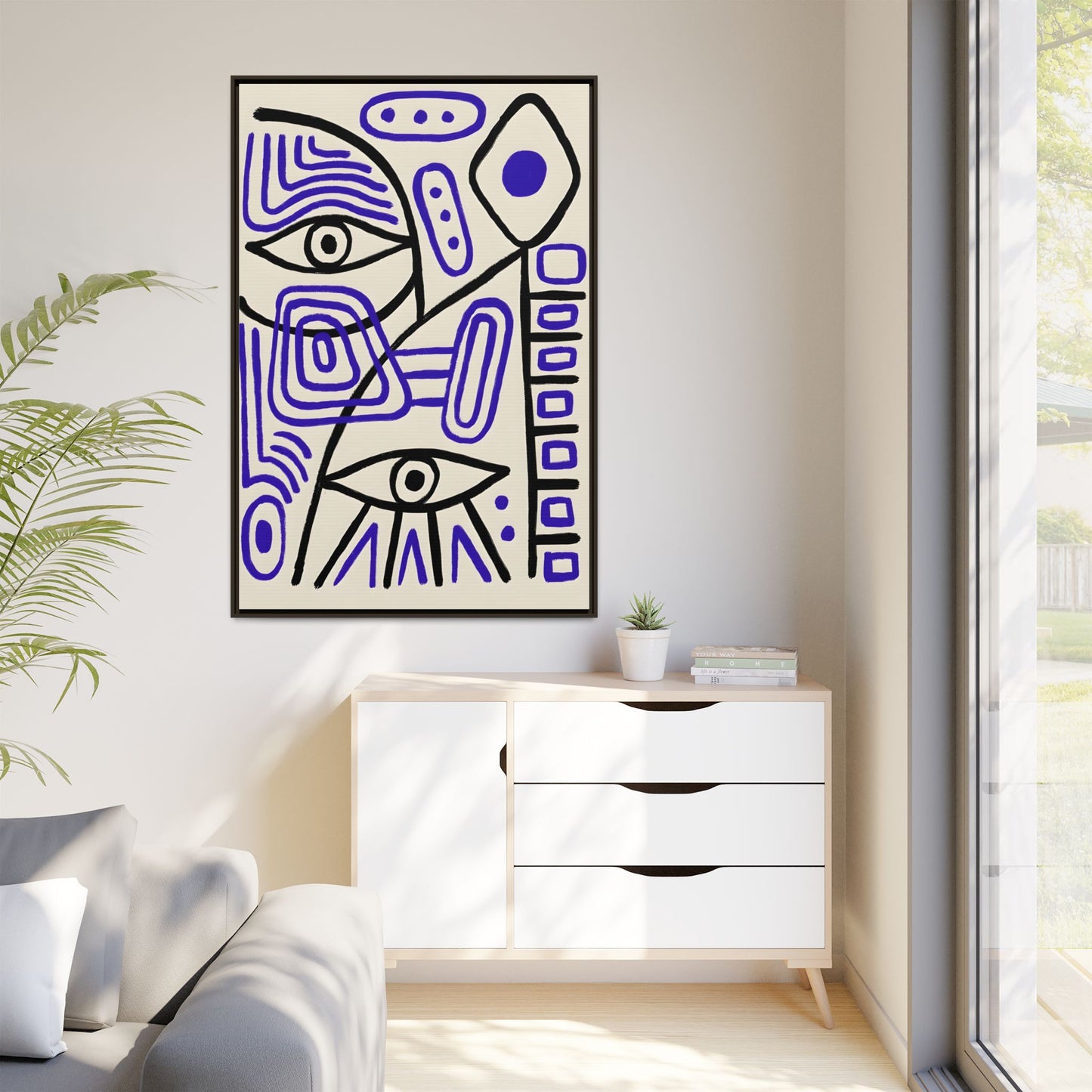 Abstract Line Art Canvas Print - Modern Black and Purple Framed Artwork