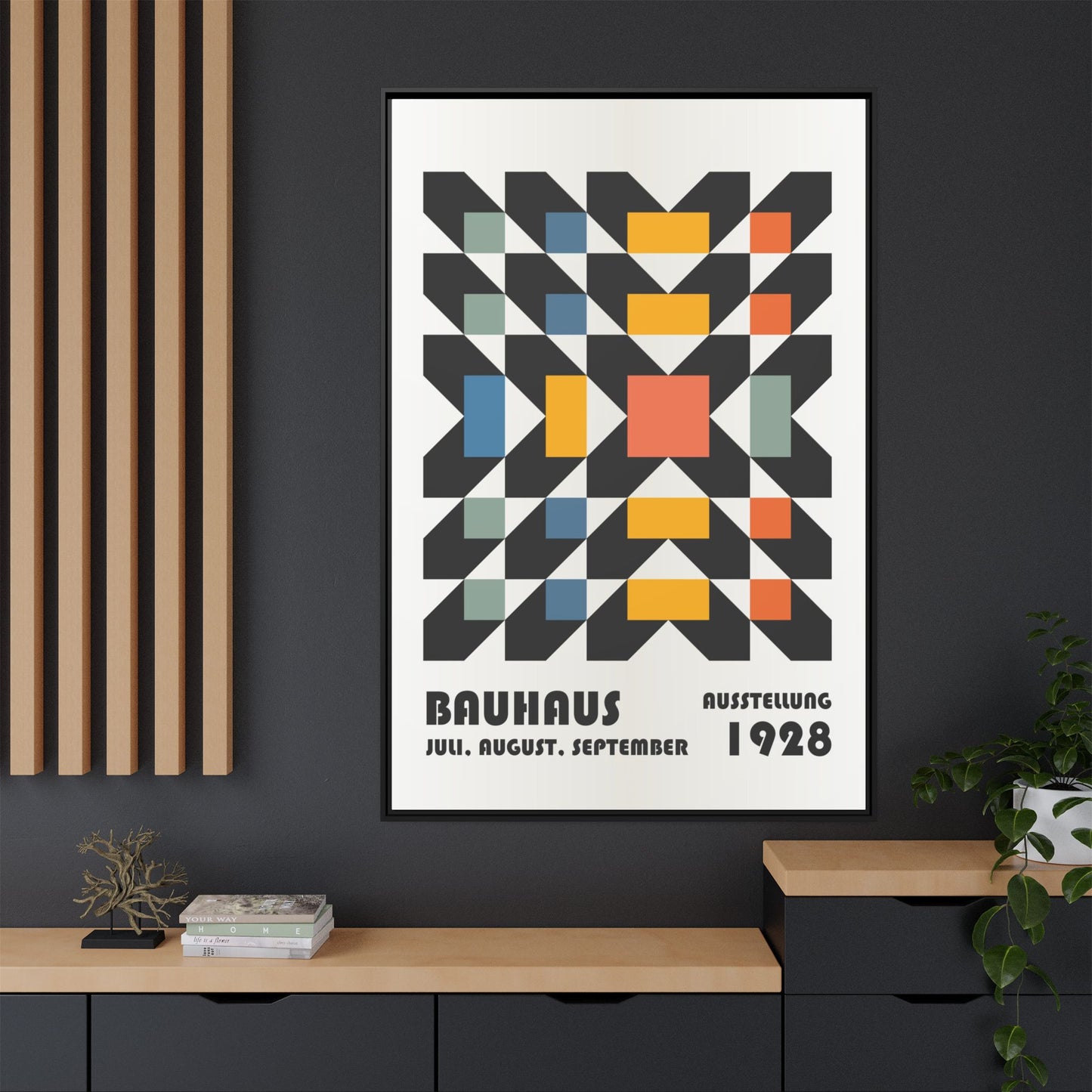 Bauhaus-Inspired Framed Canvas Art - Retro Multi-Color Wall Decor