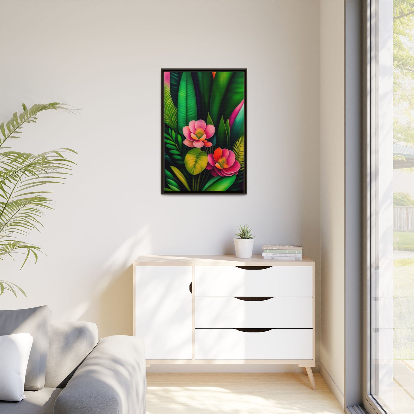 Vibrant Floral Wall Art, Framed Canvas Print, Tropical Decor, Bright Home Aesthetic, Gift for Nature Lovers, Botanical Artwork