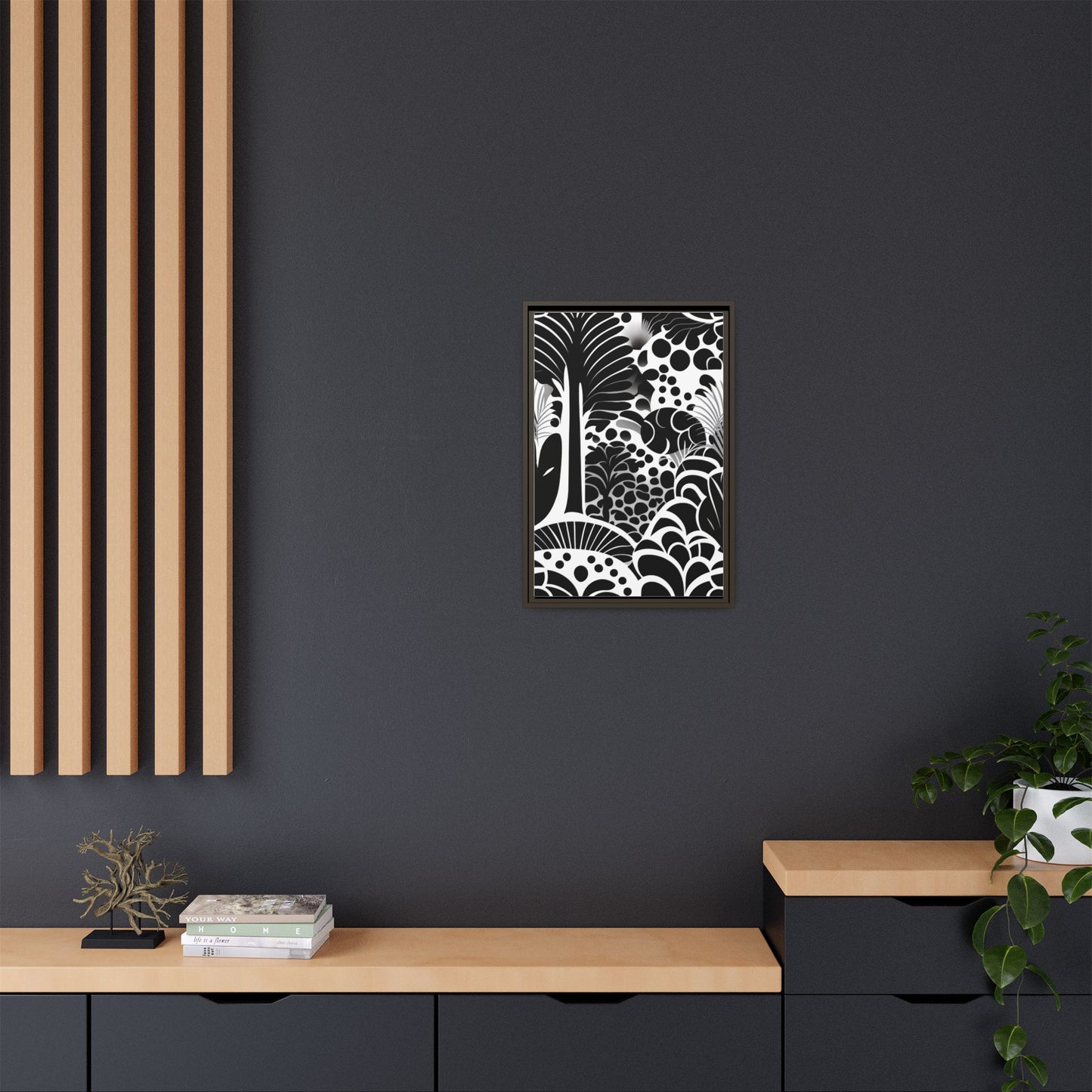 Black and White Framed Art Print, Modern Wall Décor, Minimalist Home Decoration, Botanical Canvas Artwork, Gift for Art Lovers