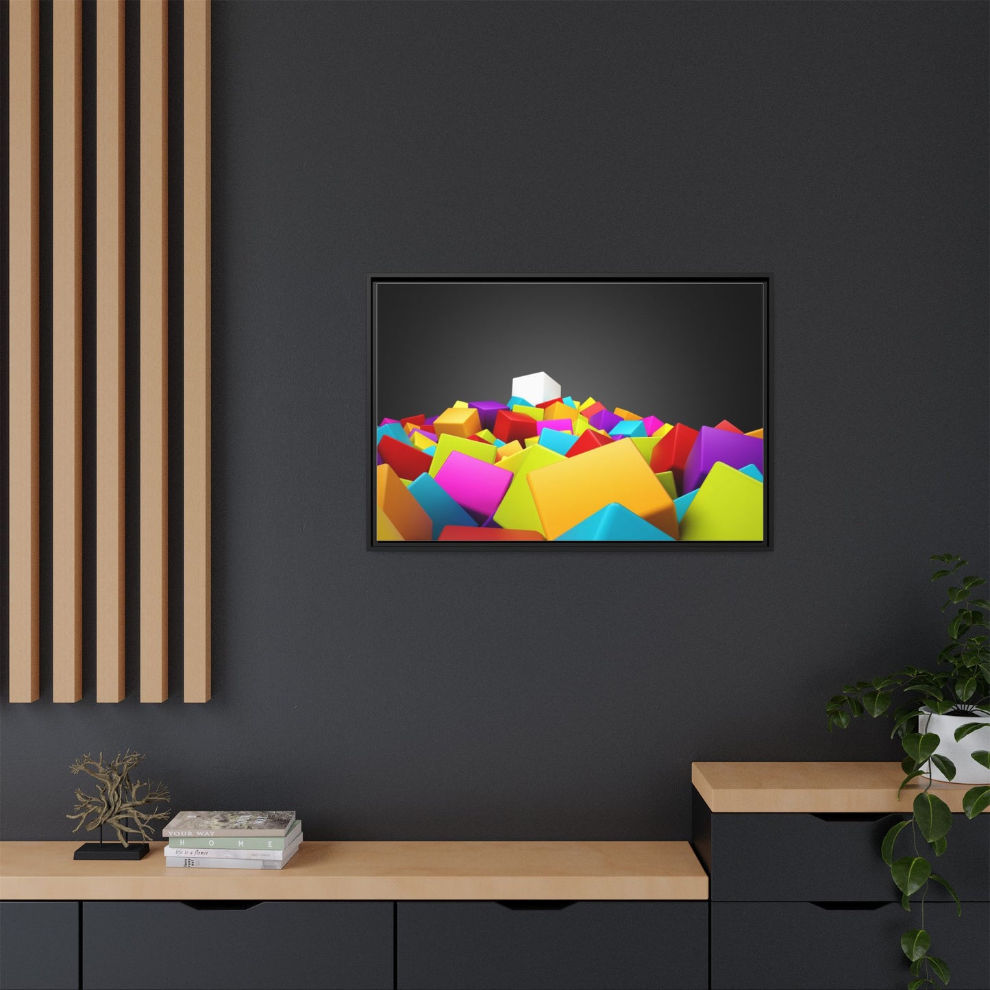 Vibrant Multi-Color Framed Canvas Art - Modern Geometric Decor