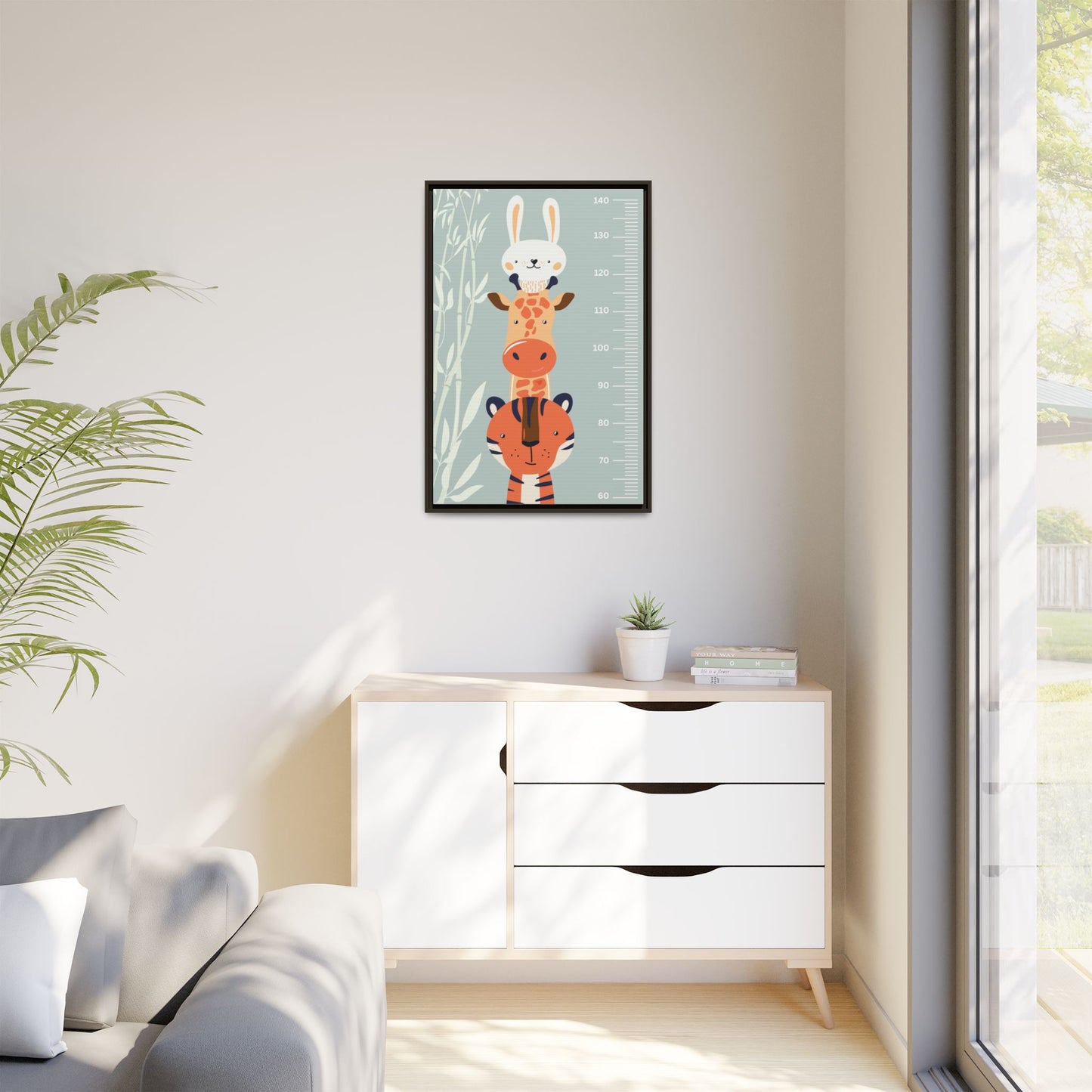 Cute Animal Growth Chart Wall Art, Framed Canvas, Kids Room Decor, Jungle Theme, Baby Shower Gift, Nursery Decoration