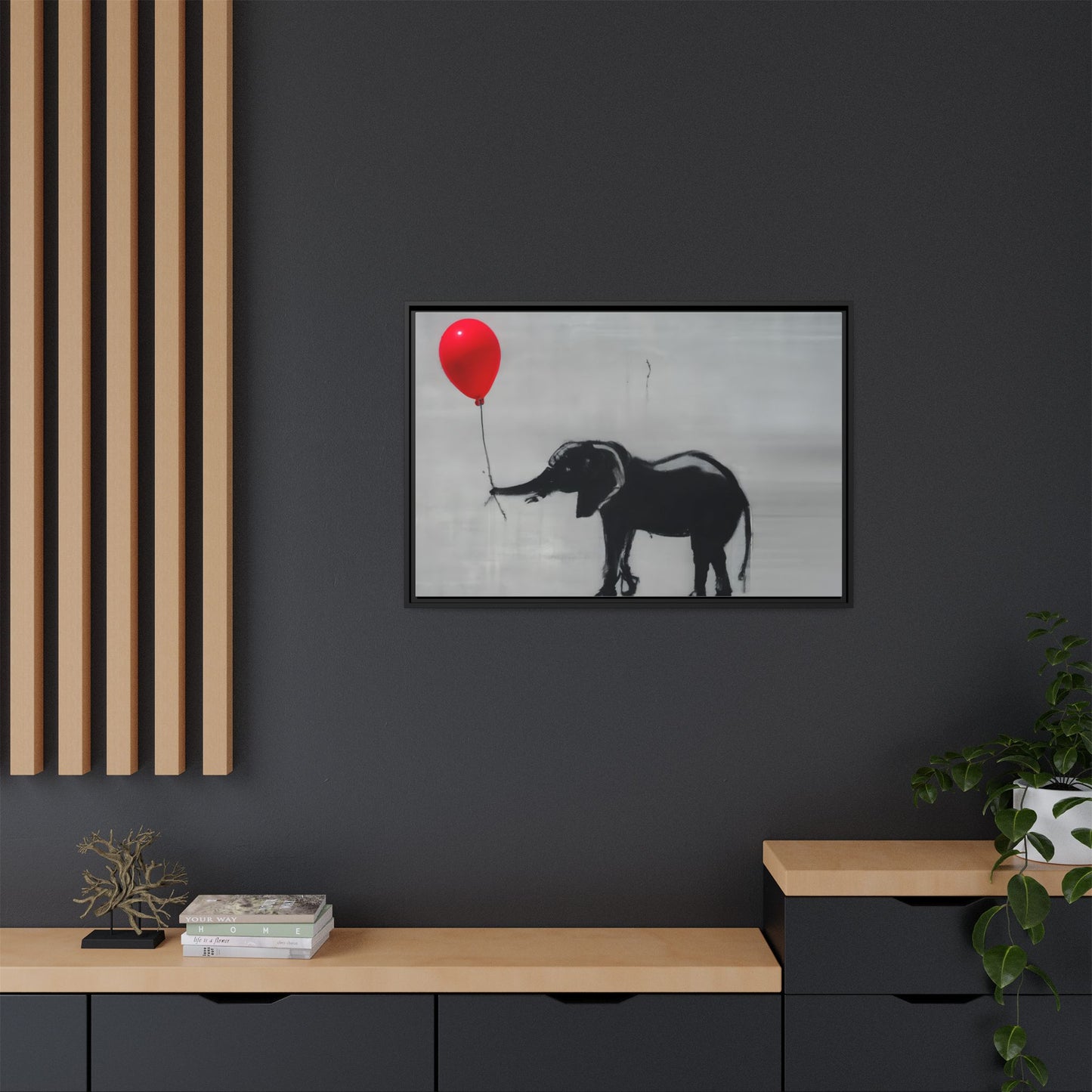 Framed Elephant Canvas Art - Playful Balloon Design