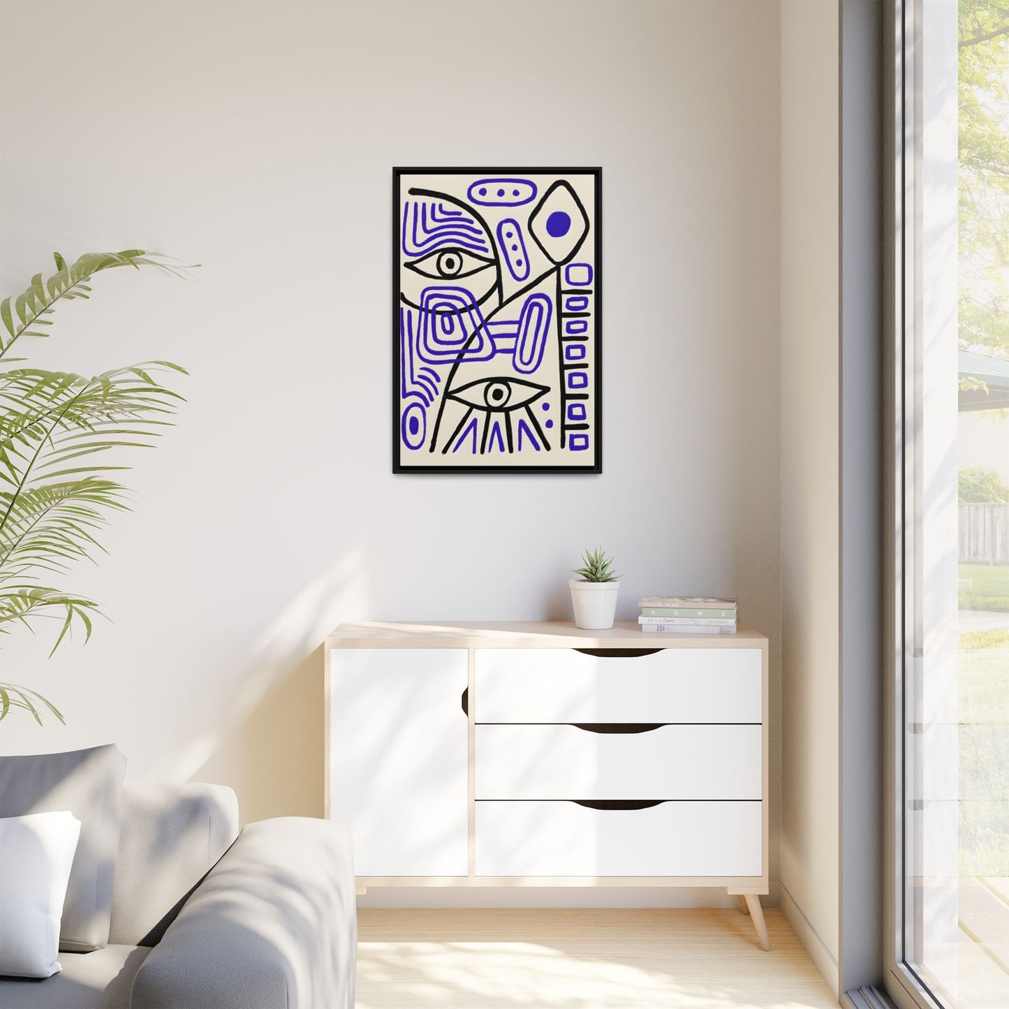 Abstract Line Art Canvas Print - Modern Black and Purple Framed Artwork