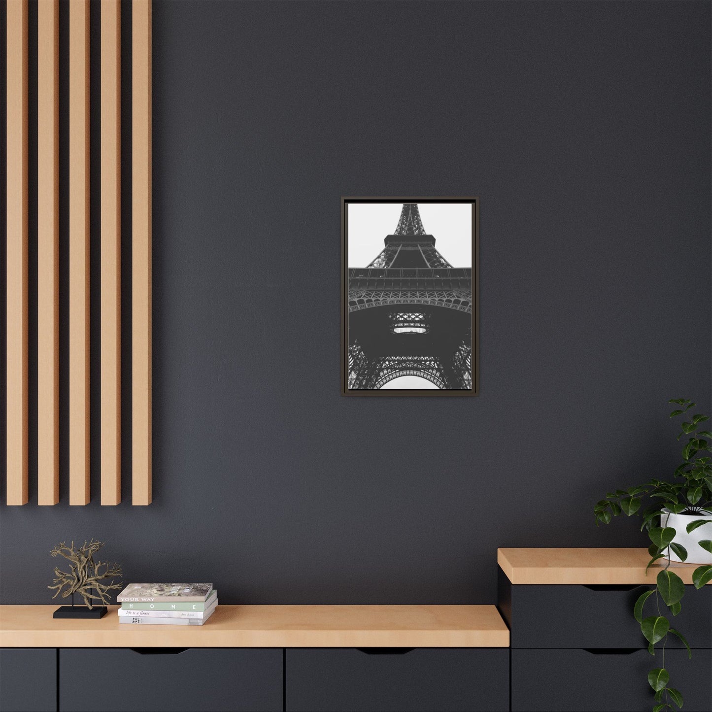 Eiffel Tower Matte Canvas Wall Art - Framed Black and White Decor