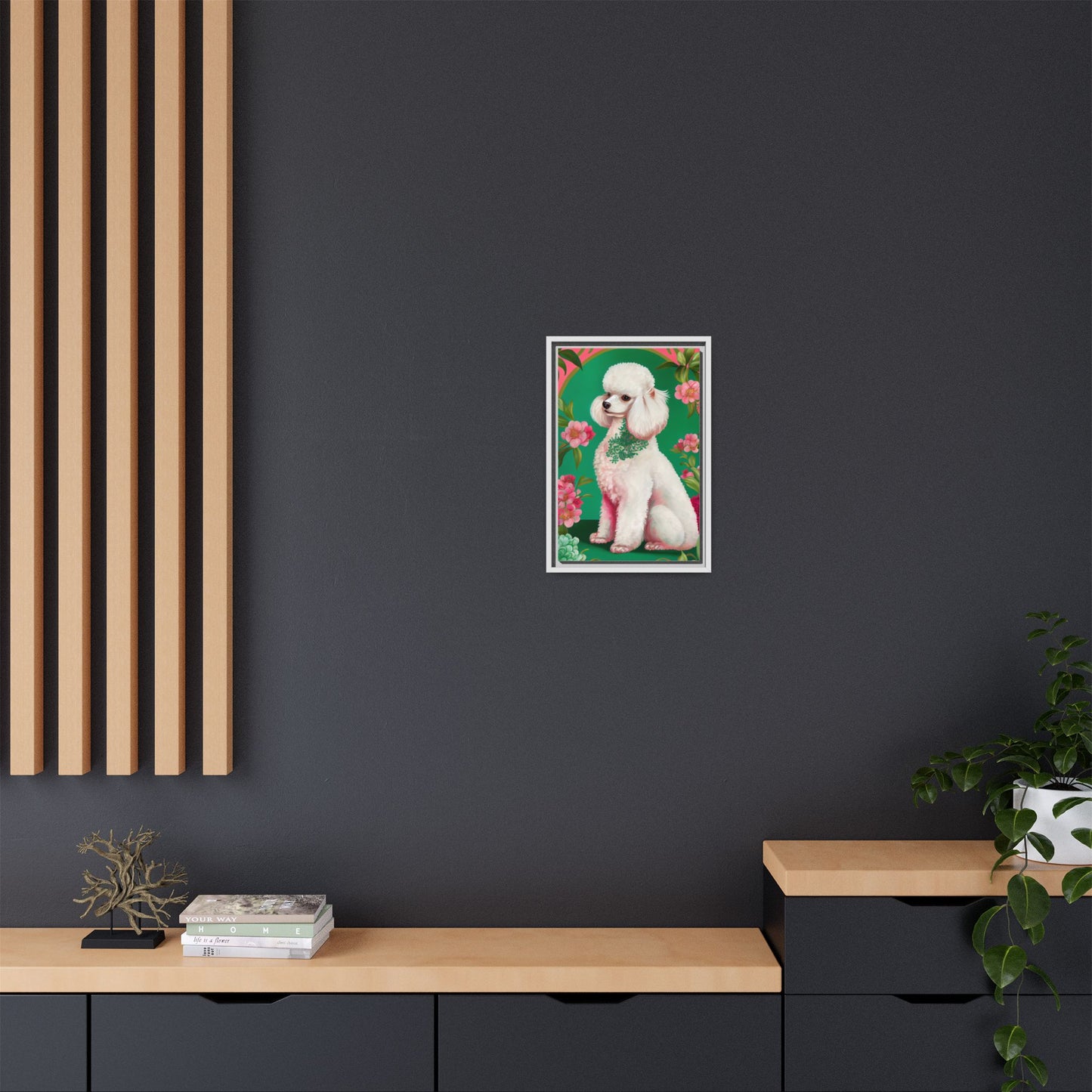 Framed Poodle Canvas Art - Floral Pet Decor for Dog Lovers