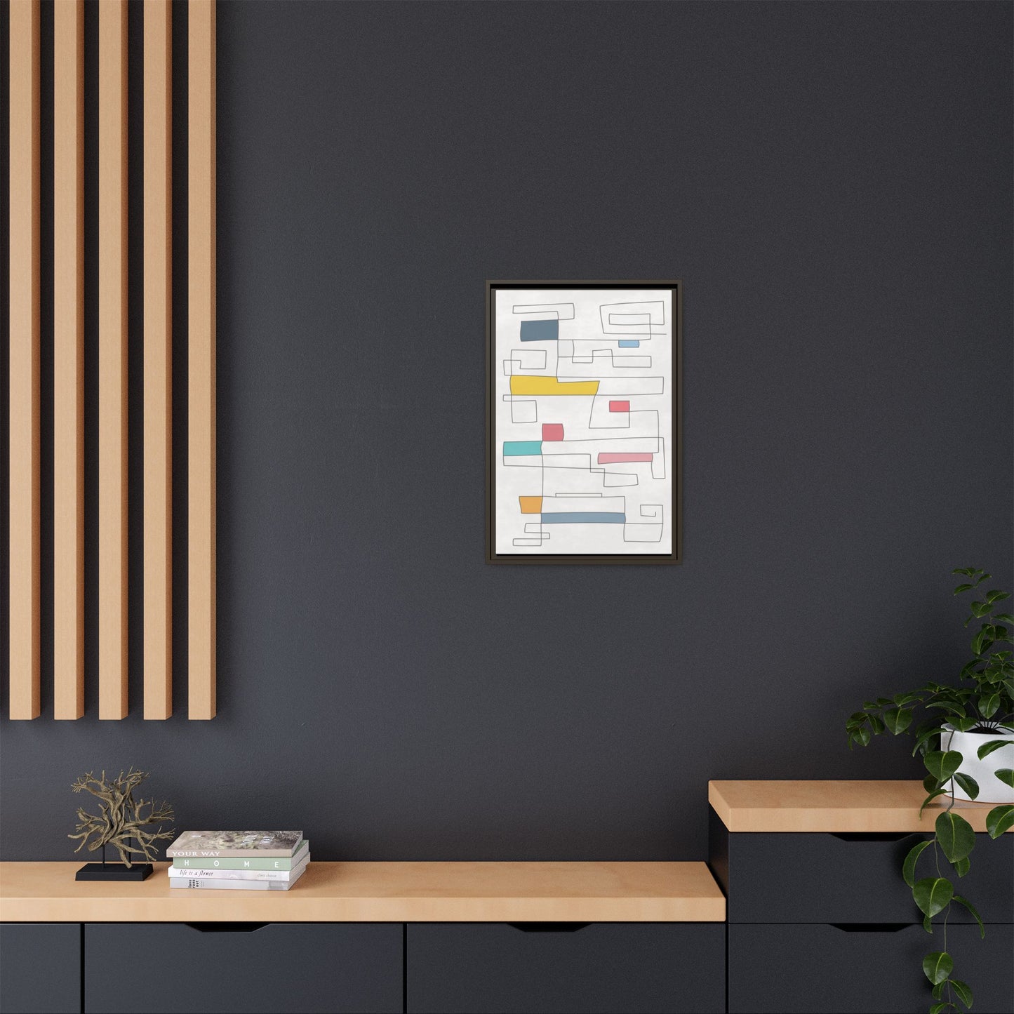 Abstract Line Art Framed Canvas - Modern Multi-Color Wall Decor