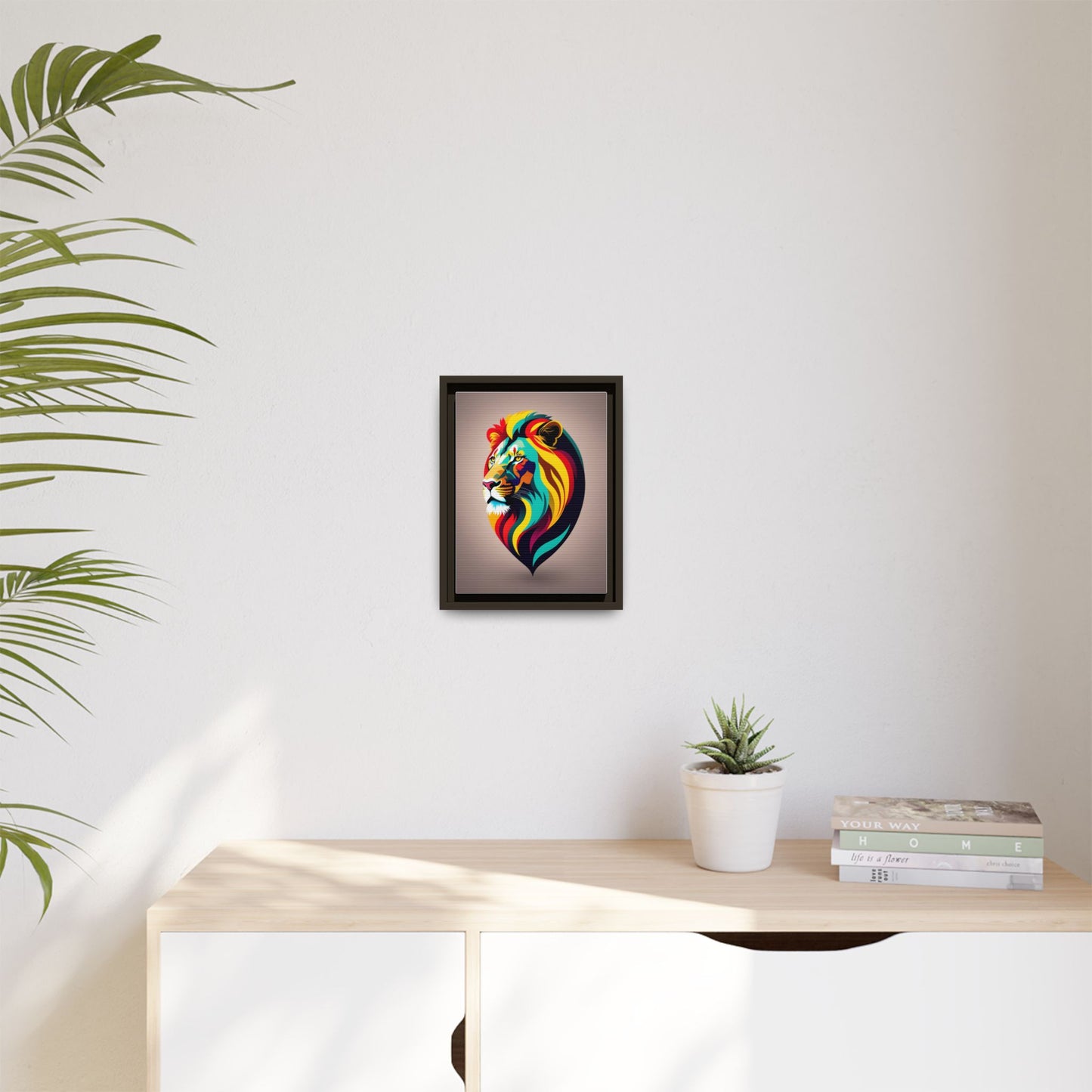 Vibrant Lion Canvas Wall Art, Framed Art Print, Colorful Animal Decor, Living Room Art, Unique Gift Idea