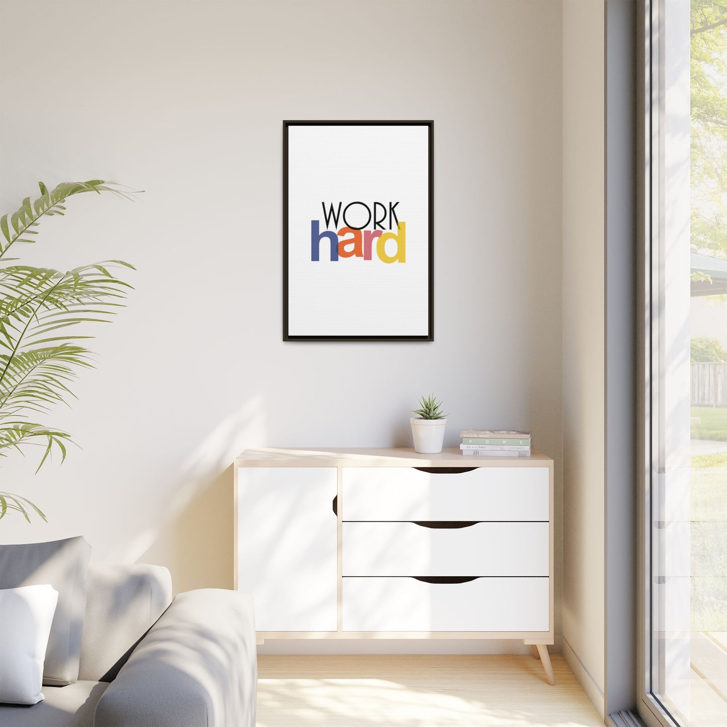 Framed Wall Art: Motivational 'WORK hard' Canvas Print | Office Decor, Gift for Student, Inspirational Wall Decor, Home Office Wall Art