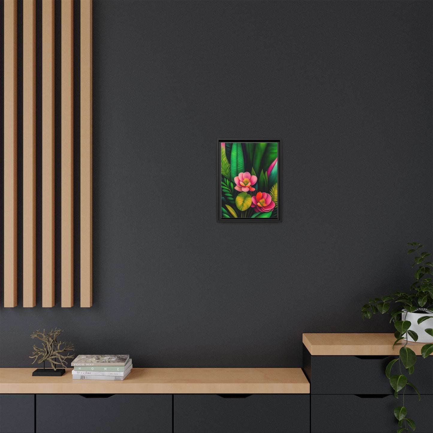 Vibrant Floral Wall Art, Framed Canvas Print, Tropical Decor, Bright Home Aesthetic, Gift for Nature Lovers, Botanical Artwork